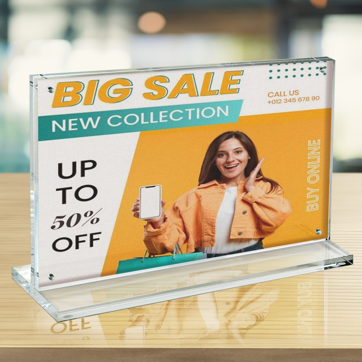 Azar Displays Acrylic Horizontal Slim Deluxe Block Frame, 10inH x 17inW x 3'D, Clear - Image 4
