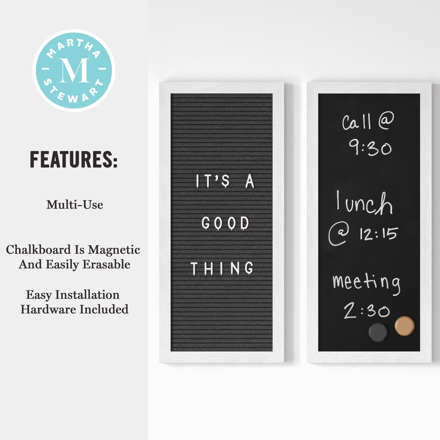 Martha Stewart Everette Cork, Chalk And Letter Board Set, 8in x 18in, Black/Brown, White Woodgrain Frame - Image 6