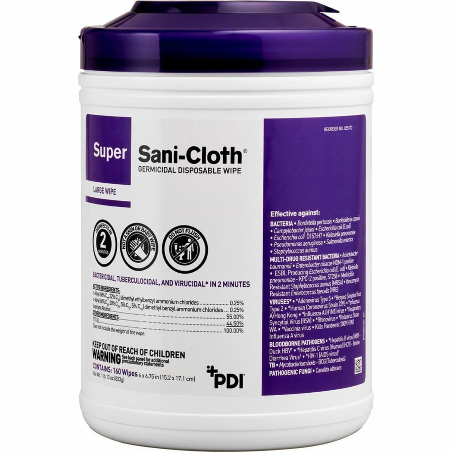 PDI Super Sani-Cloth Germicidal Disposable Wipe - 6.75in Length x 6in Width - Disposable, Disinfectant, Deodorize, Latex-free, Bleach-free, Virucidal, Fungicide, Strong, Pre-moistened, Antimicrobial - 160Tub - 12 / Carton - Image 3