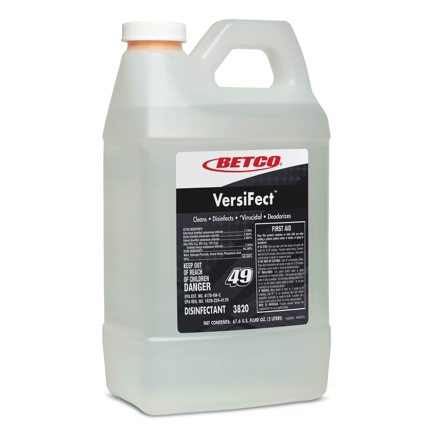 Betco VersiFect 3 In-1 Disinfectant, 67.6 Oz Bottle, Case Of 4