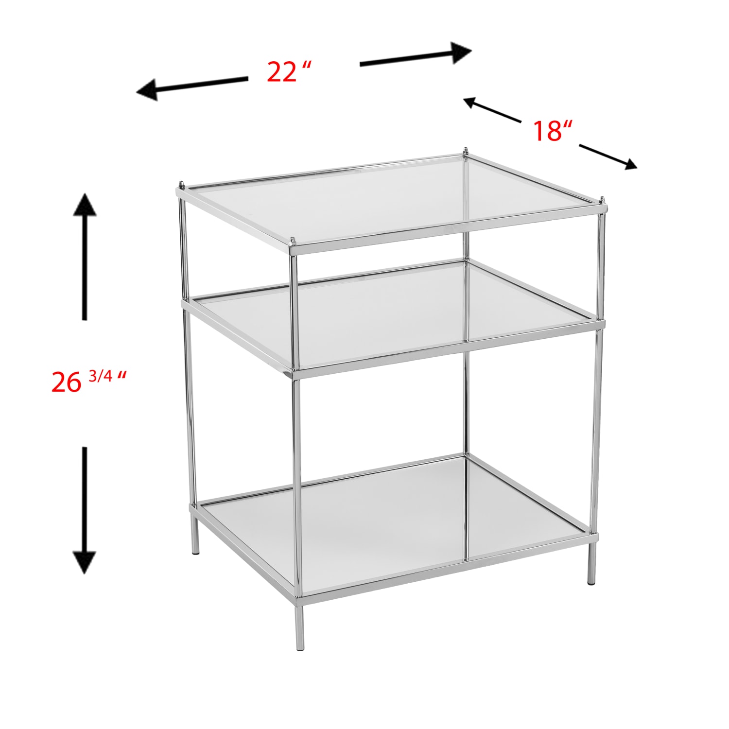 SEI Furniture Knox Glam Mirrored Side Table, Rectangular, Clear/Chrome - Image 3