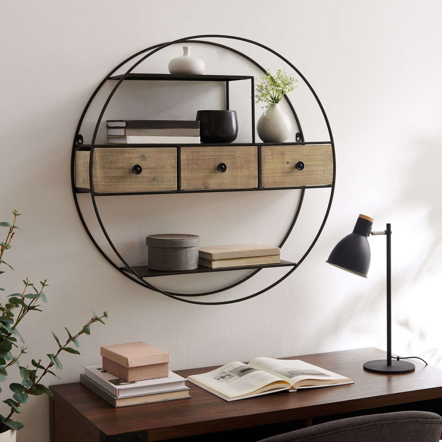 Linon Hurstfield Wall Shelf, 29-1/2inH x 29-1/2inW x 7-1/4inD, Black/Natural - Image 3
