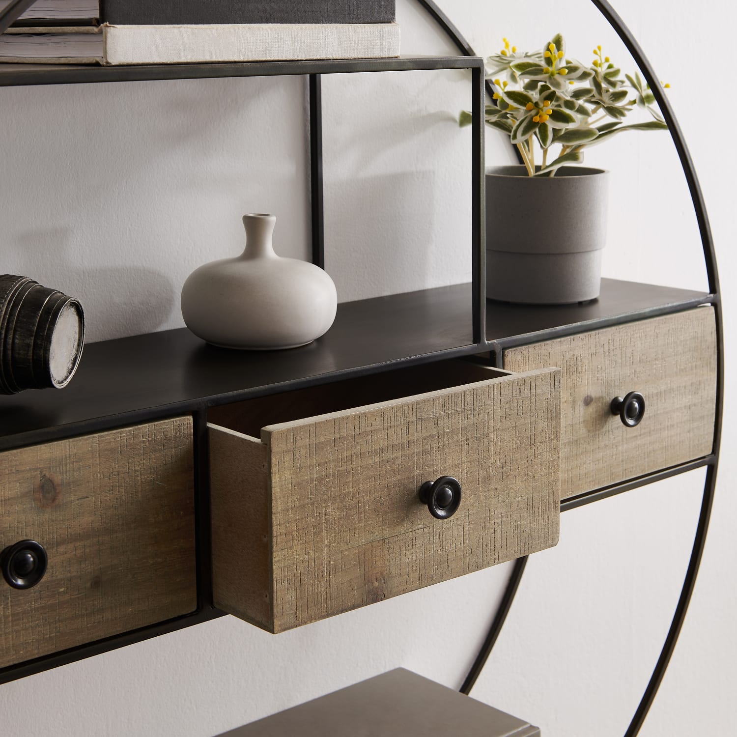 Linon Hurstfield Wall Shelf, 29-1/2inH x 29-1/2inW x 7-1/4inD, Black/Natural - Image 4