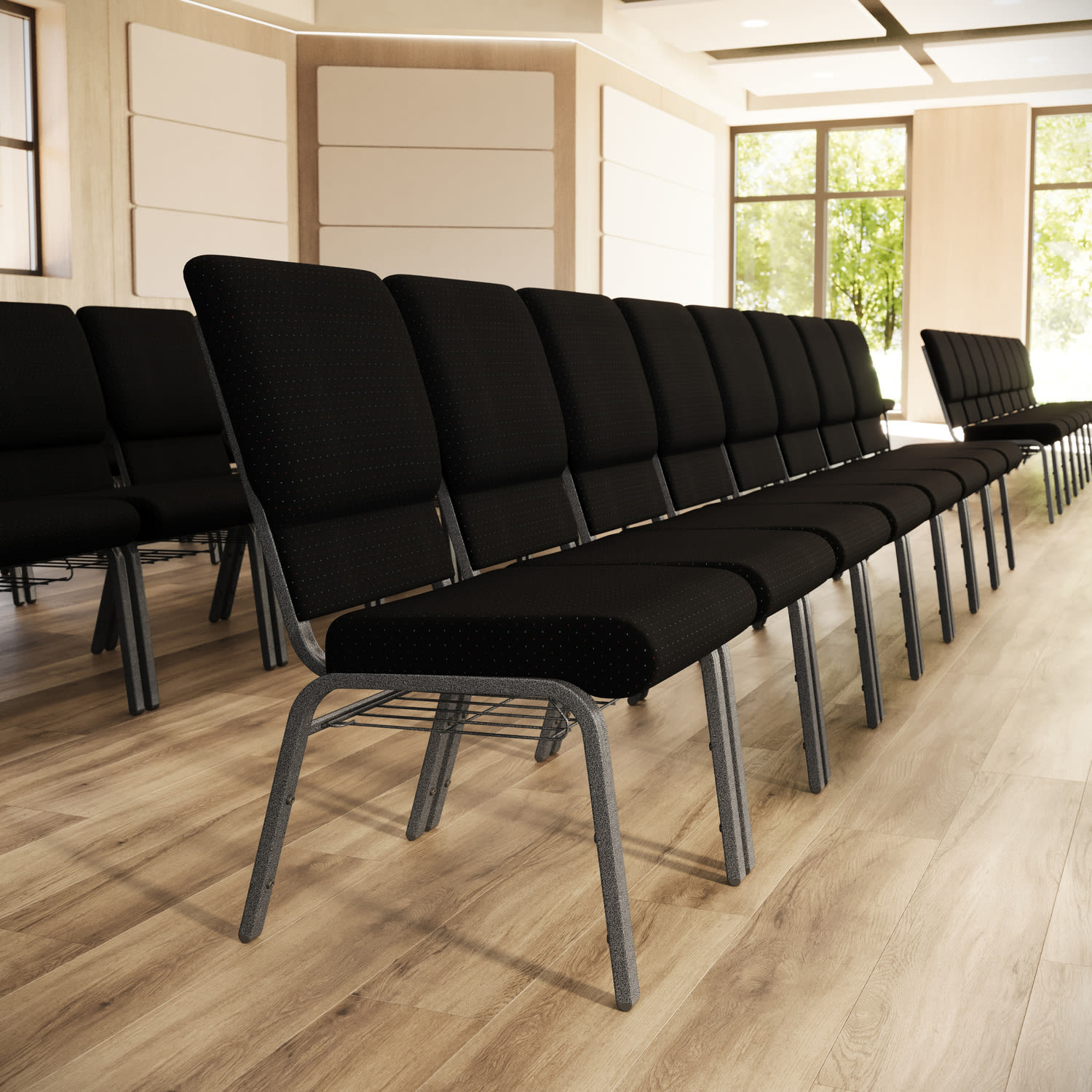 Flash Furniture HERCULES Church Chair With Book Rack Black PatternSilver Vein PopularChairscom