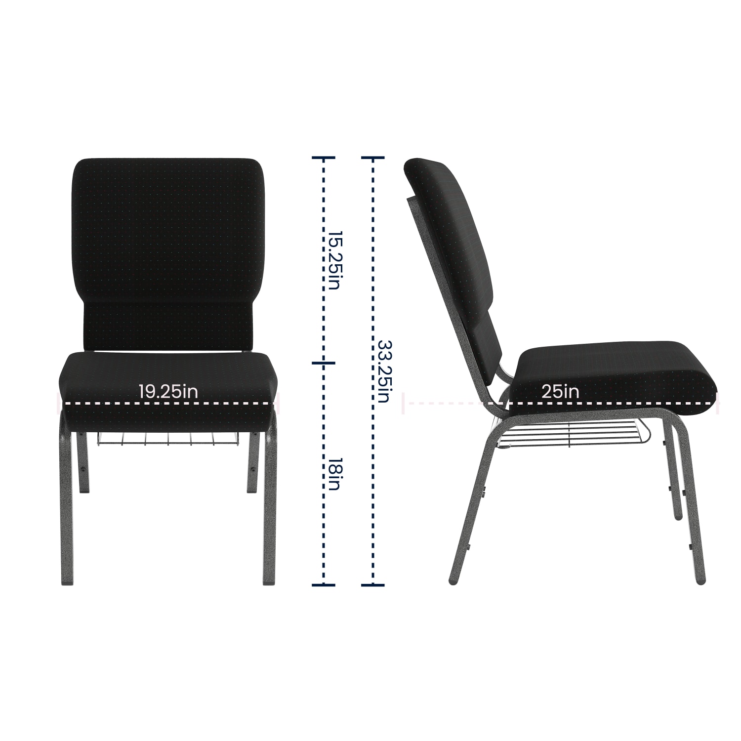 Flash Furniture HERCULES Church Chair With Book Rack Black PatternSilver Vein PopularChairscom