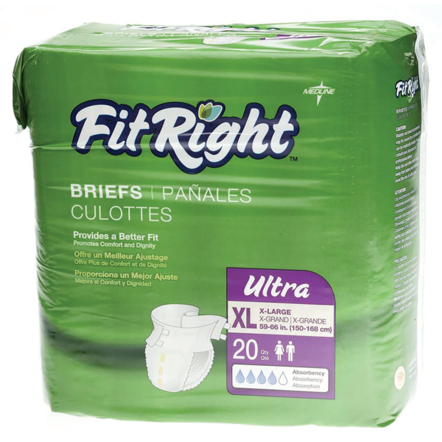 FitRight Ultra Briefs, X-Large, 57 - 66in, Yellow, 20 Briefs Per Bag, Case Of 4 Bags - Image 3