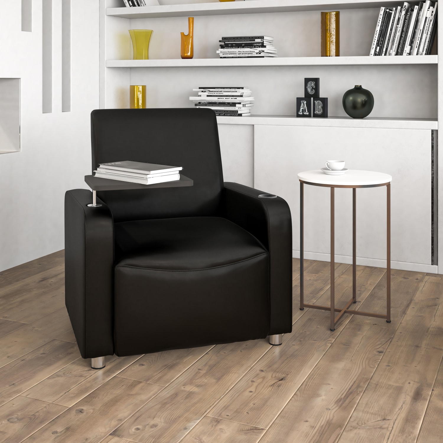 Flash Furniture LeatherSoft Faux Leather Guest Chair With Tablet Arm, Black/Gray