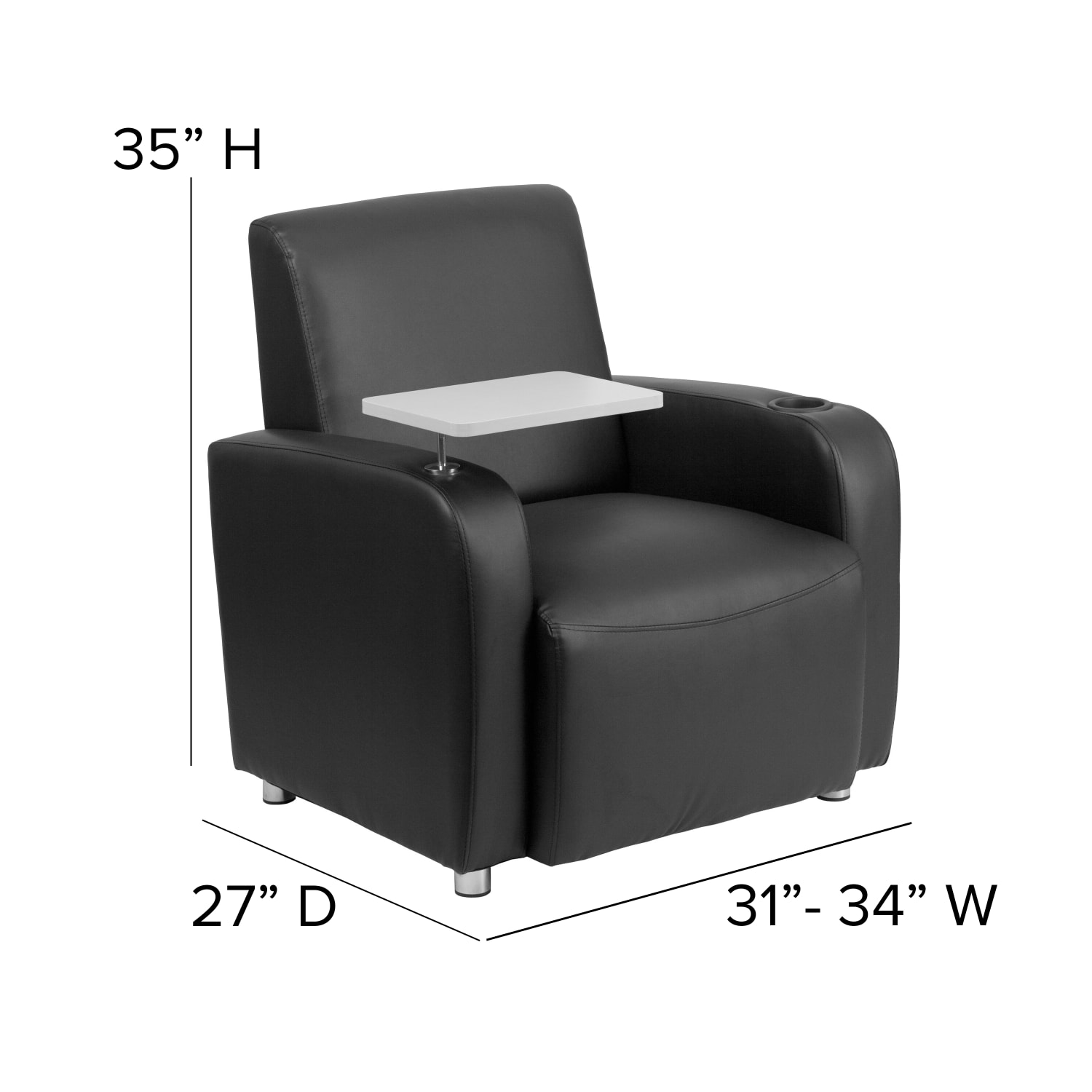 Flash Furniture LeatherSoft Faux Leather Guest Chair With Tablet Arm BlackGray PopularChairscom