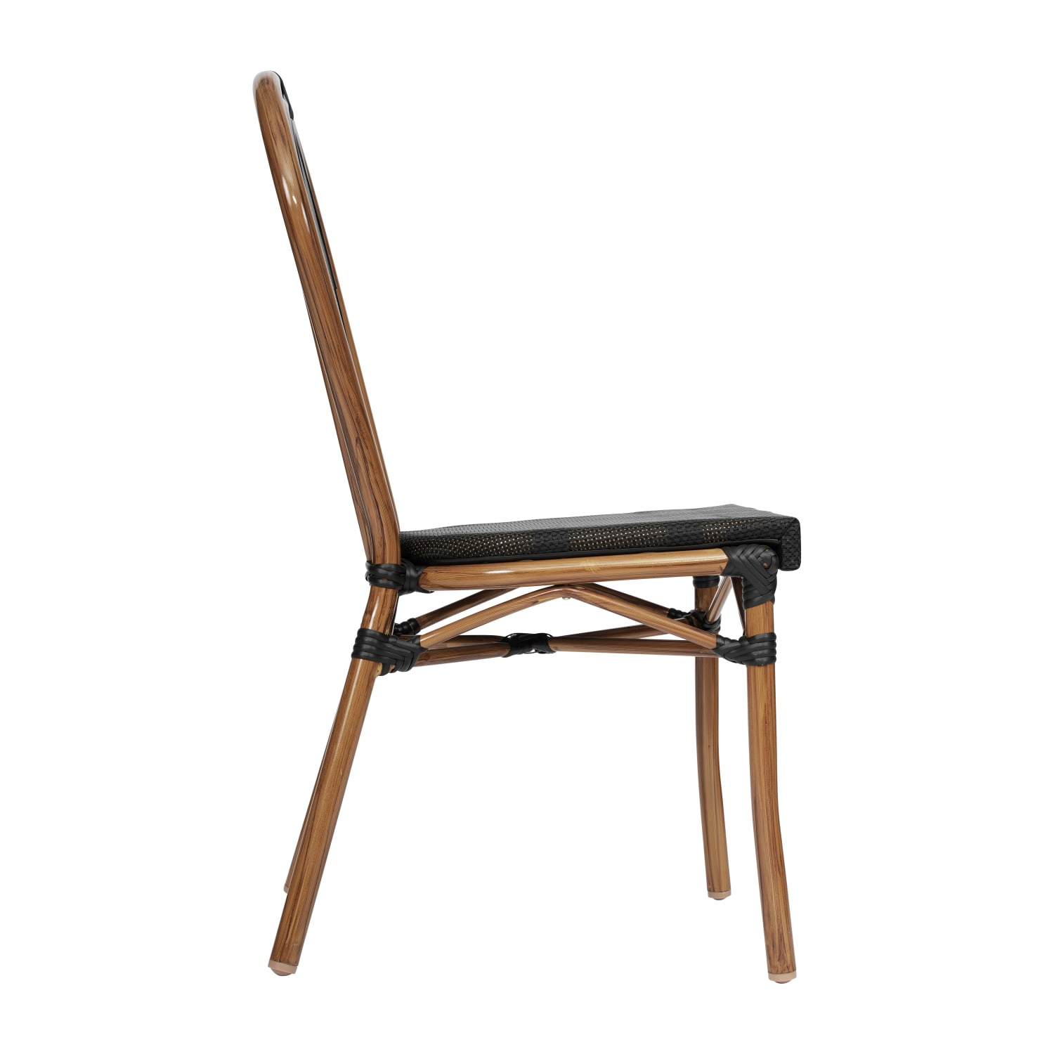 Flash Furniture Marseille Indoor/Outdoor Commercial Thonet Bistro Stacking Chair, Textilene and Bamboo Print Aluminum Frame, Black/Natural Frame - Image 9