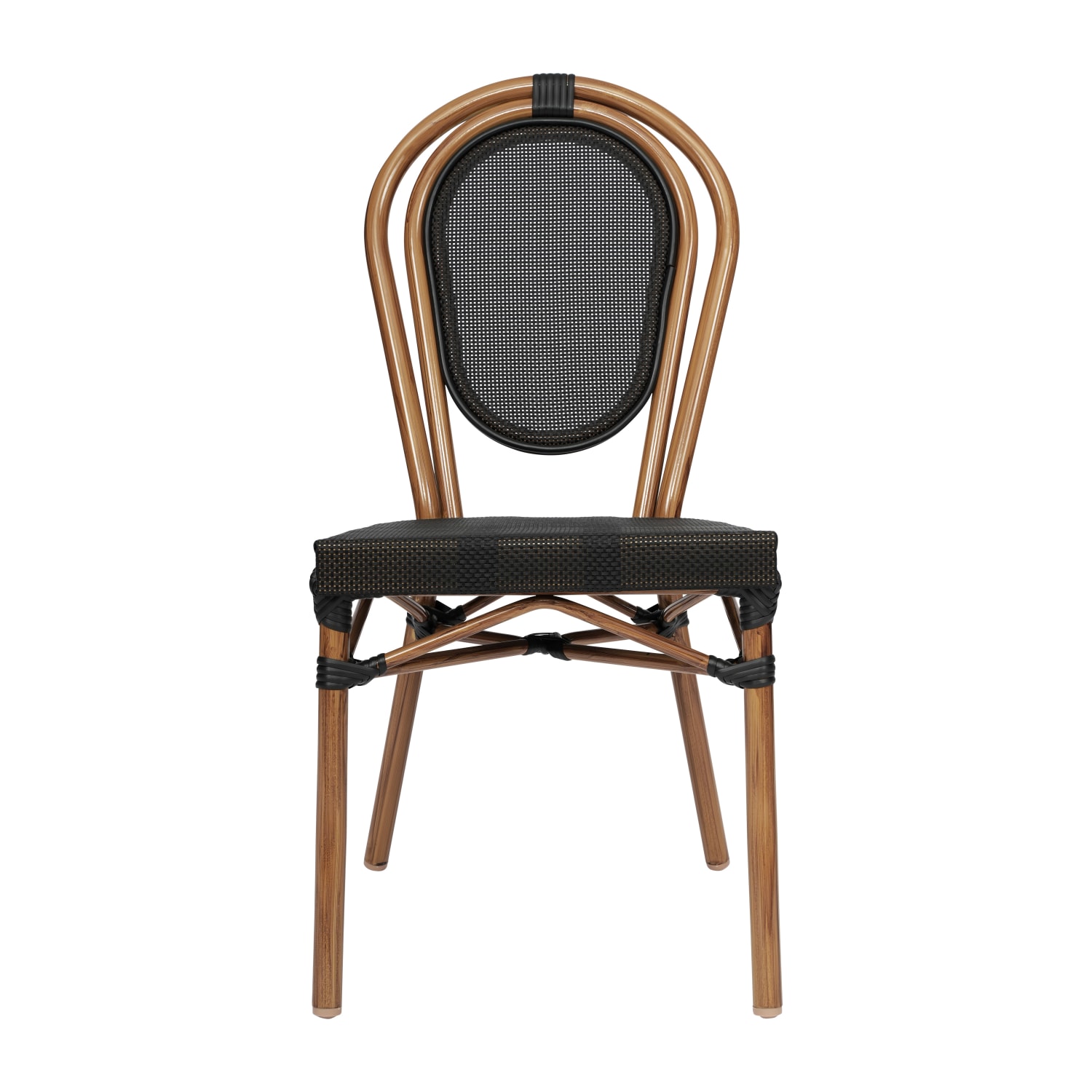 Flash Furniture Marseille Indoor/Outdoor Commercial Thonet Bistro Stacking Chair, Textilene and Bamboo Print Aluminum Frame, Black/Natural Frame - Image 10