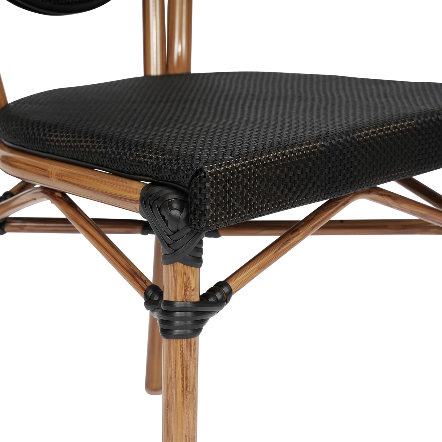 Flash Furniture Marseille Indoor/Outdoor Commercial Thonet Bistro Stacking Chair, Textilene and Bamboo Print Aluminum Frame, Black/Natural Frame - Image 12
