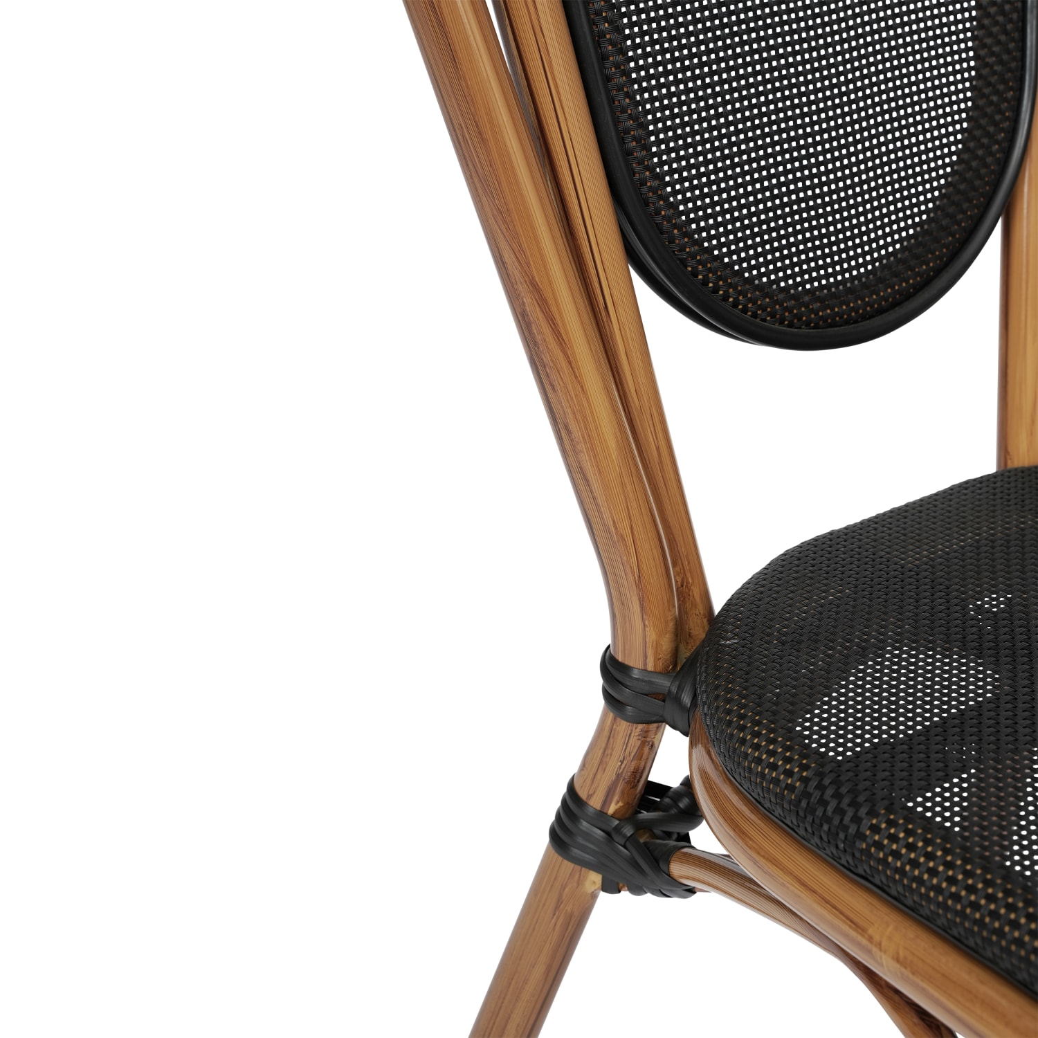 Flash Furniture Marseille Indoor/Outdoor Commercial Thonet Bistro Stacking Chair, Textilene and Bamboo Print Aluminum Frame, Black/Natural Frame - Image 13