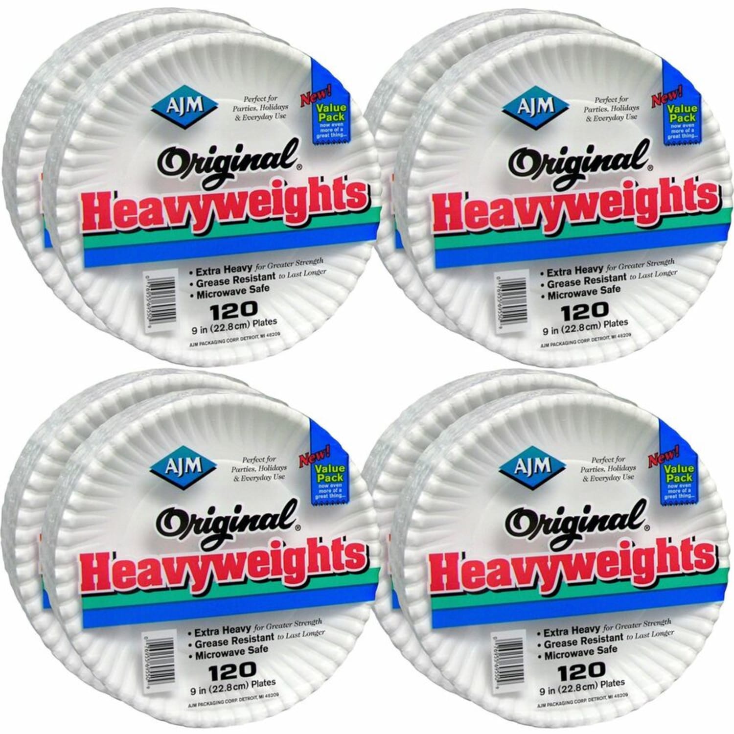 AJM 9in Original Heavyweight Plates - Serving, Reheating - Disposable - Microwave Safe - 9in Diameter - White - Paper Body - 120/Pack - 8 / Carton - Image 6