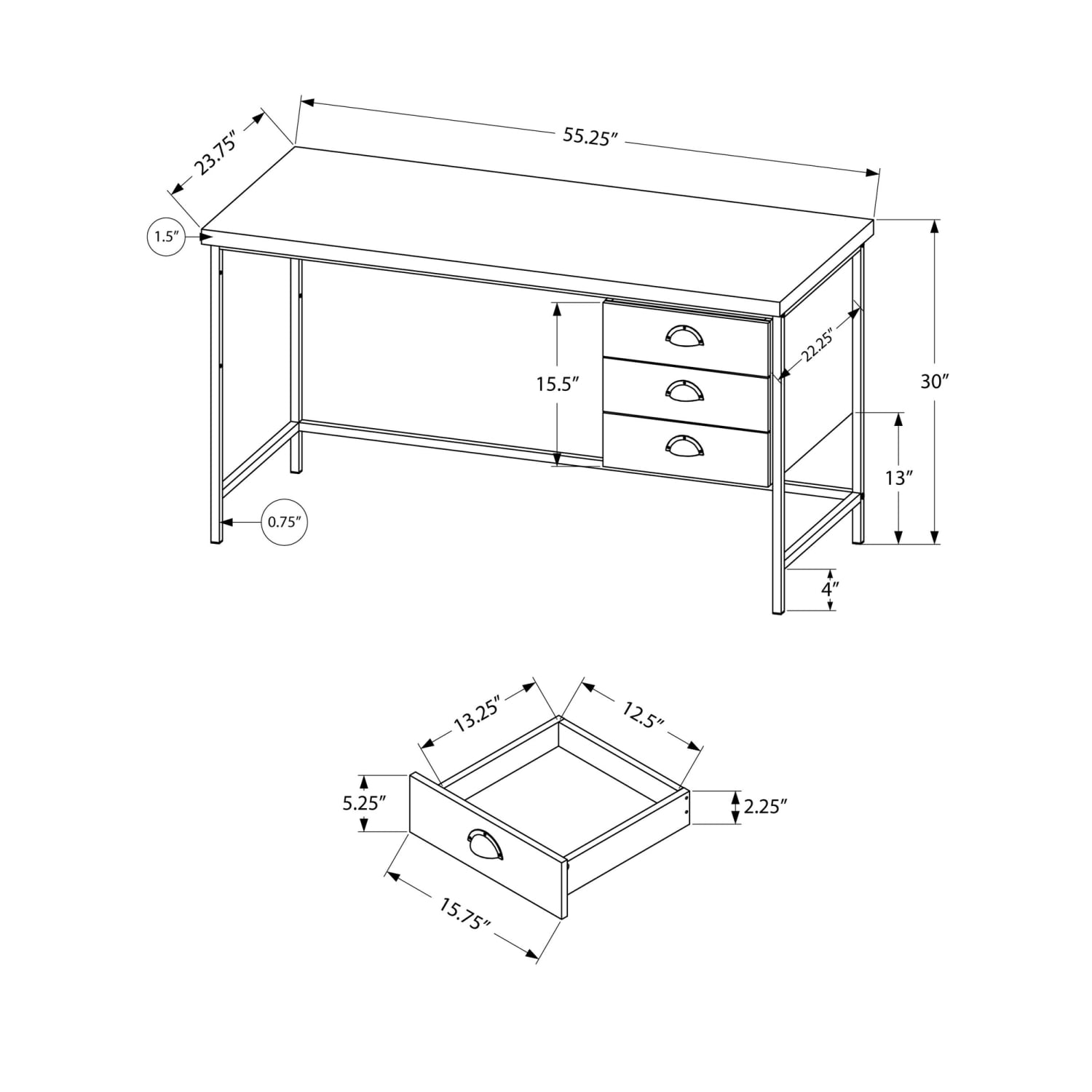 Monarch Specialties Pollard 56inW 3-Drawer Computer Desk, Black - Image 5