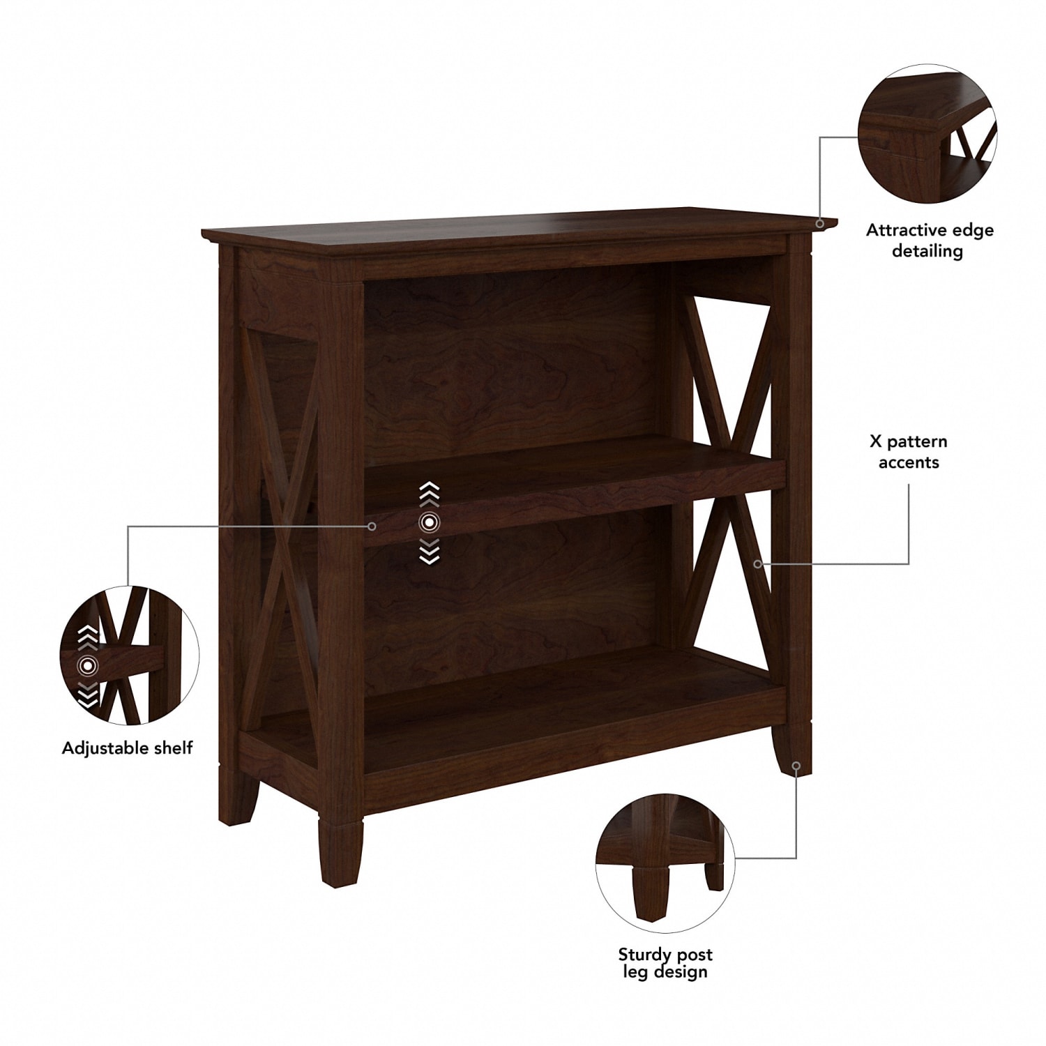 Bush Furniture Key West Small 30inH 2-Shelf Bookcase, Bing Cherry, Standard Delivery - Image 4
