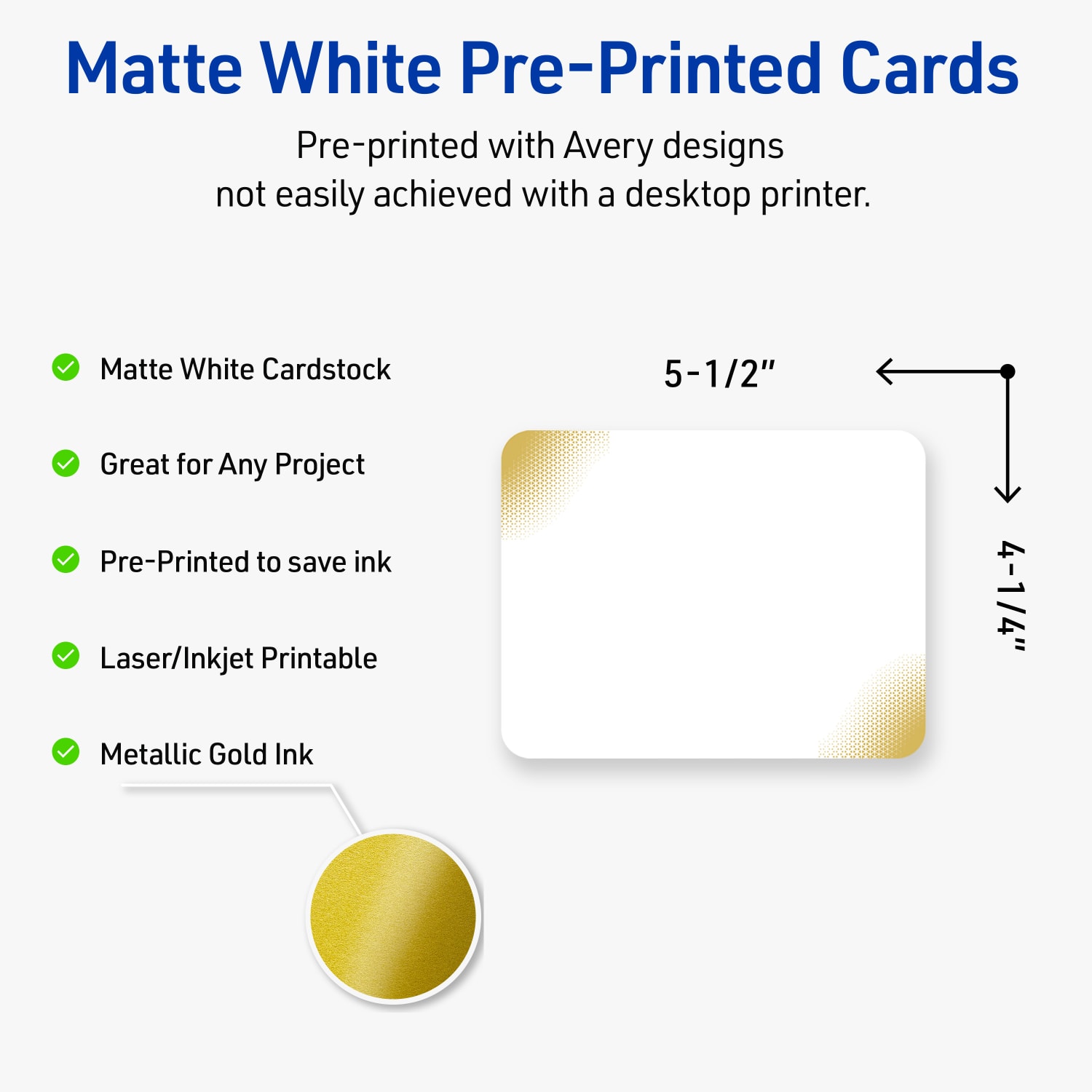 Avery Printable Postcards With Sure Feed Technology, 4-1/4in x 5-1/2in, Matte White With Preprinted Gold-Blush Pattern, Pack Of 20 - Image 4
