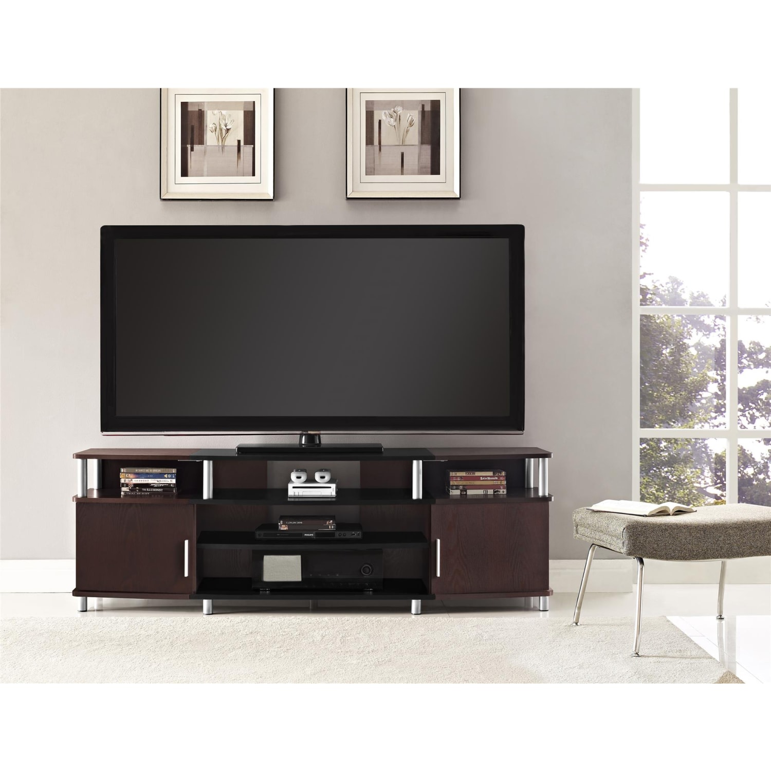 Ameriwood Home Carson TV Stand For 70in Flat-Screen TVs, Cherry/Black - Image 6