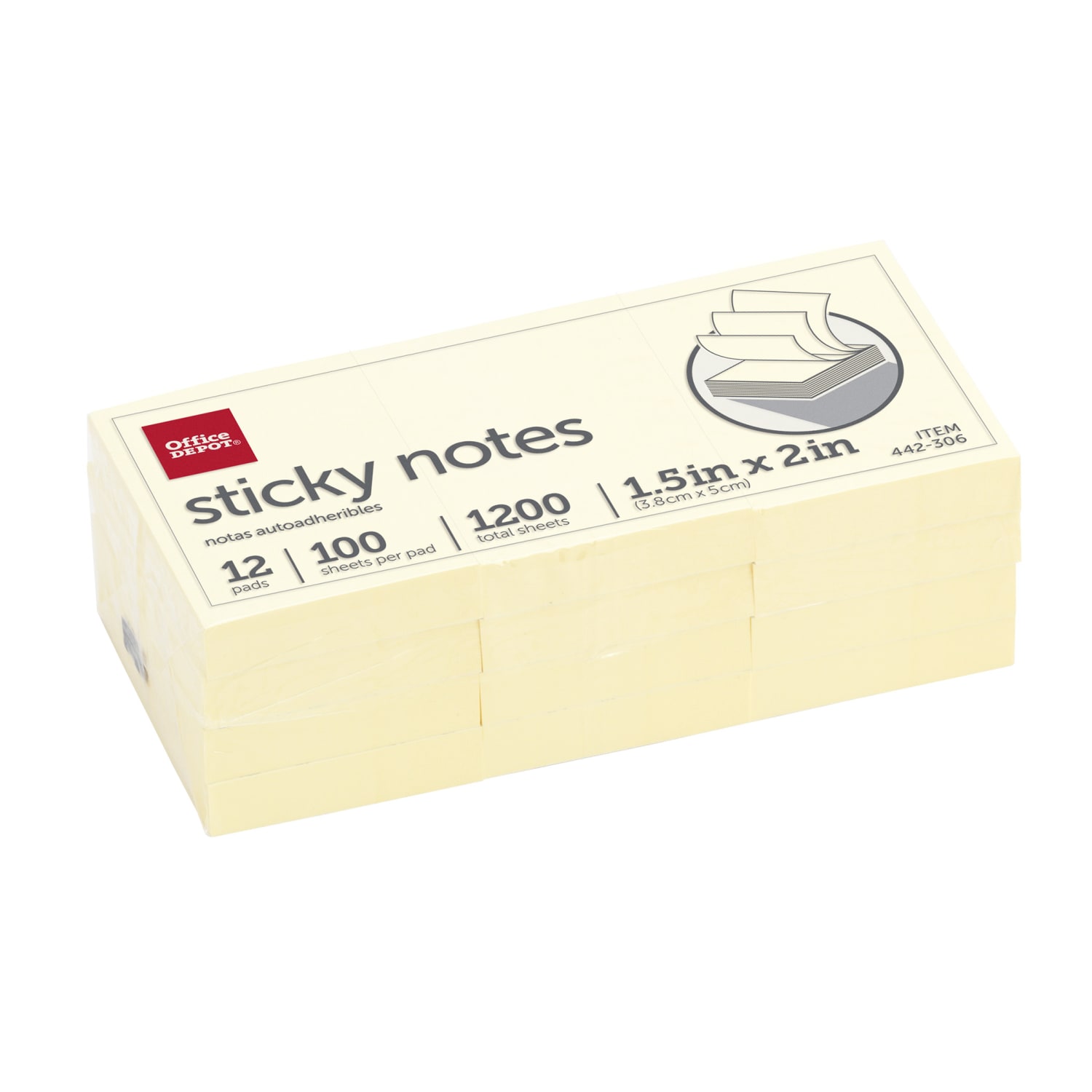 Office Depot Brand Sticky Notes, 1-1/2in x 2in, Yellow, 100 Sheets Per Pad, Pack Of 12 Pads - Image 3
