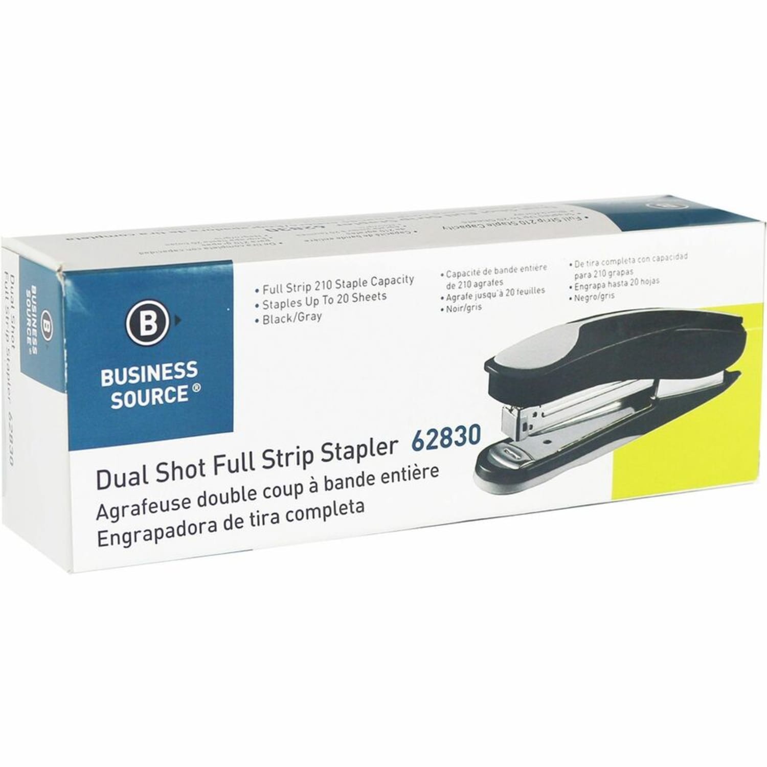 Business Source Dual Shot Full-strip Stapler - Staples Upto 20 Sheet of 20lb Paper - Holds Upto 210 Staple - Full Strip - Staple Size: 0.25in - Black - Plastic - 1 Each - Image 5