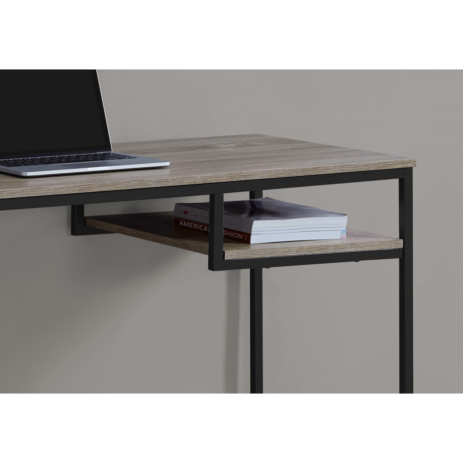 Monarch Specialties 48inW Computer Desk With Hanging Shelf, Dark Taupe/Black - Image 4