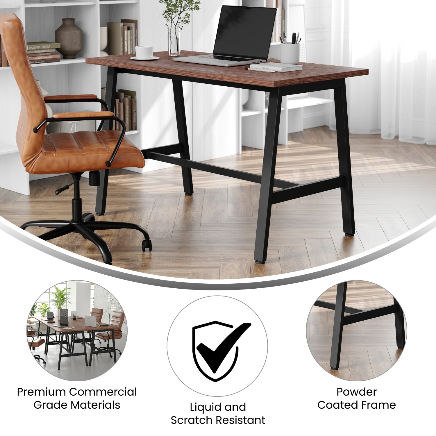 Flash Furniture Redmond Commercial 48x24 Conference Table with 1in Thick Double Sided Laminate Table Top with PVC Edging and Heavy Duty A-Frame Steel Base, Walnut - Image 4