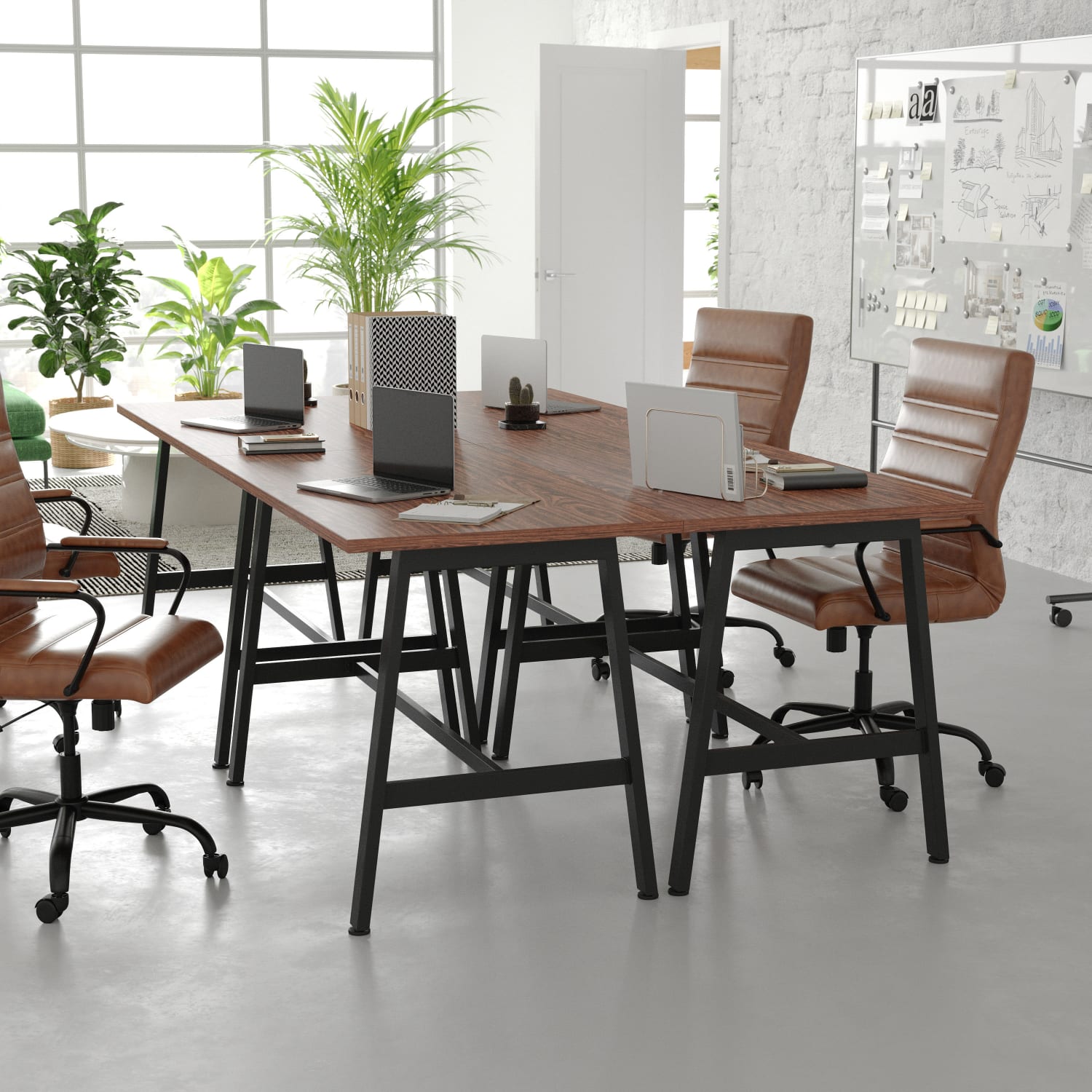 Flash Furniture Redmond Commercial 48x24 Conference Table with 1in Thick Double Sided Laminate Table Top with PVC Edging and Heavy Duty A-Frame Steel Base, Walnut - Image 5