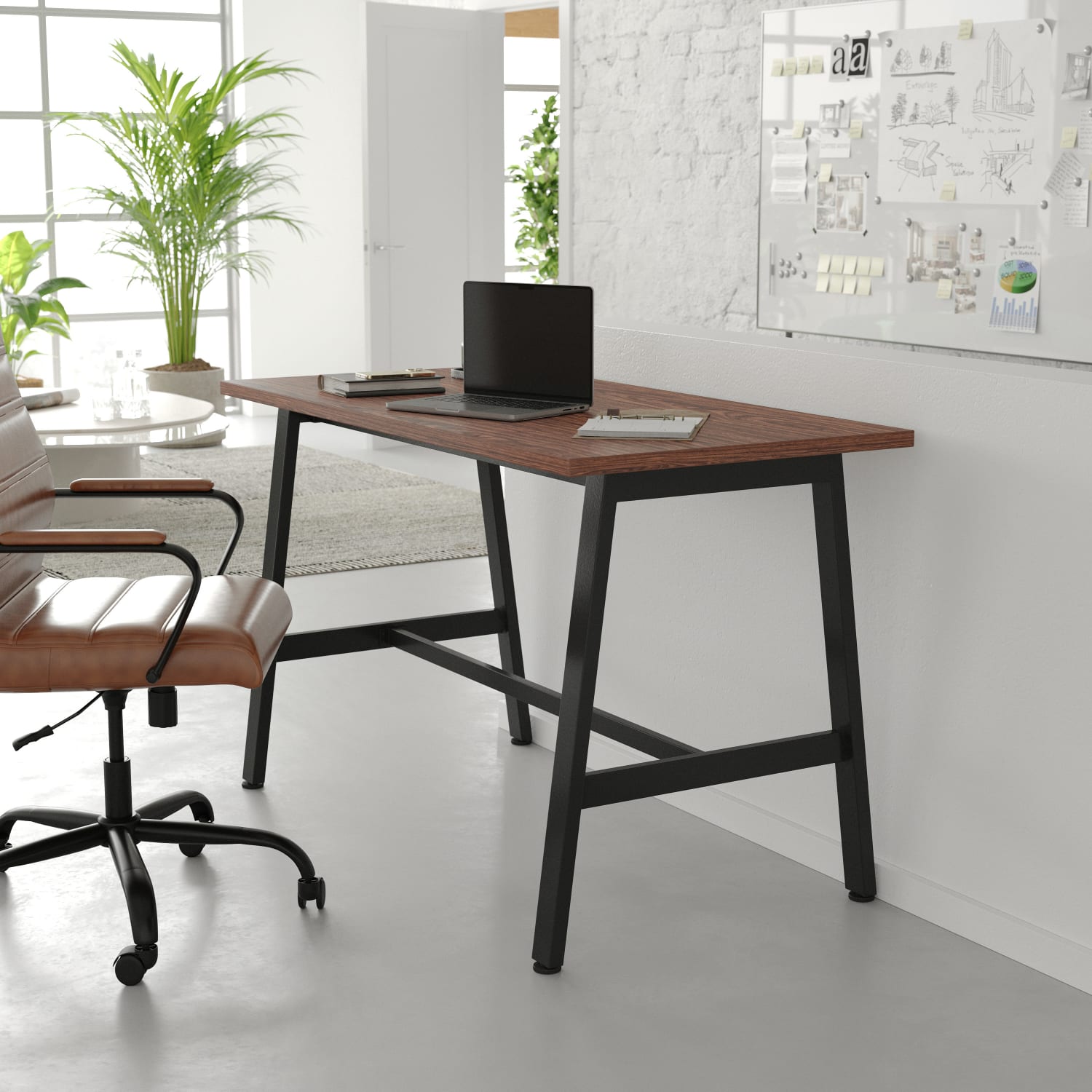 Flash Furniture Redmond Commercial 48x24 Conference Table with 1in Thick Double Sided Laminate Table Top with PVC Edging and Heavy Duty A-Frame Steel Base, Walnut - Image 6