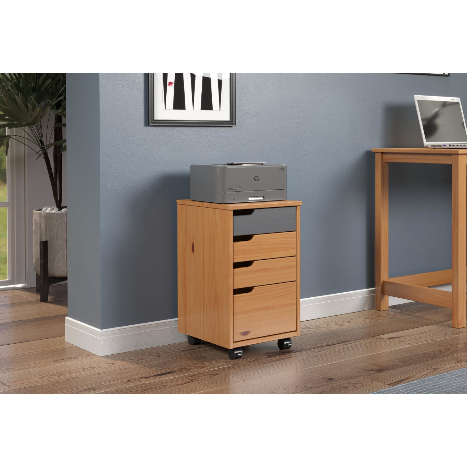 Trendfurn Mestre Roll Cart, 4 Drawers, 22in x 12-3/5in, Honey/Gray - Image 4