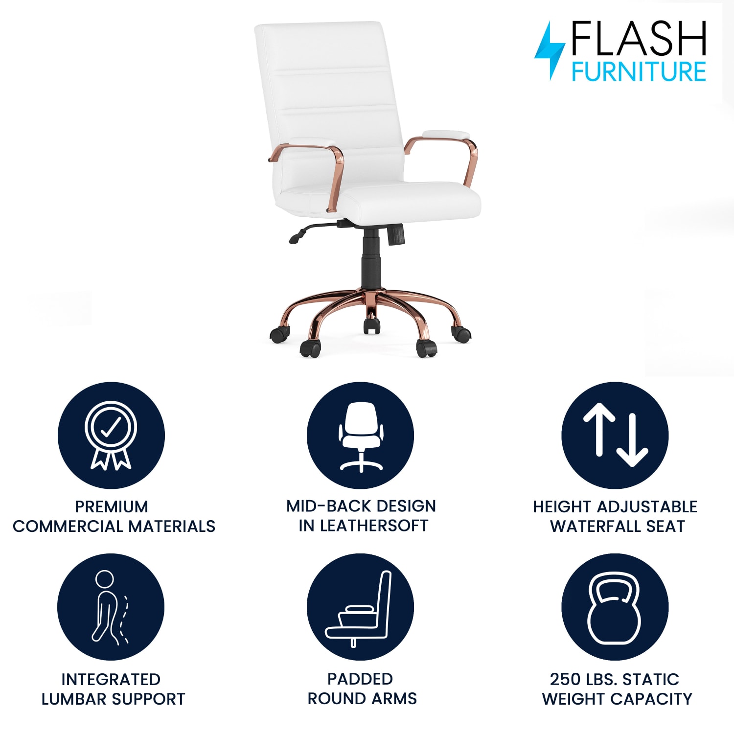 Flash Furniture LeatherSoft Faux Leather Mid Back Office Chair With Chrome Base And Arms WhitePink PopularChairscom