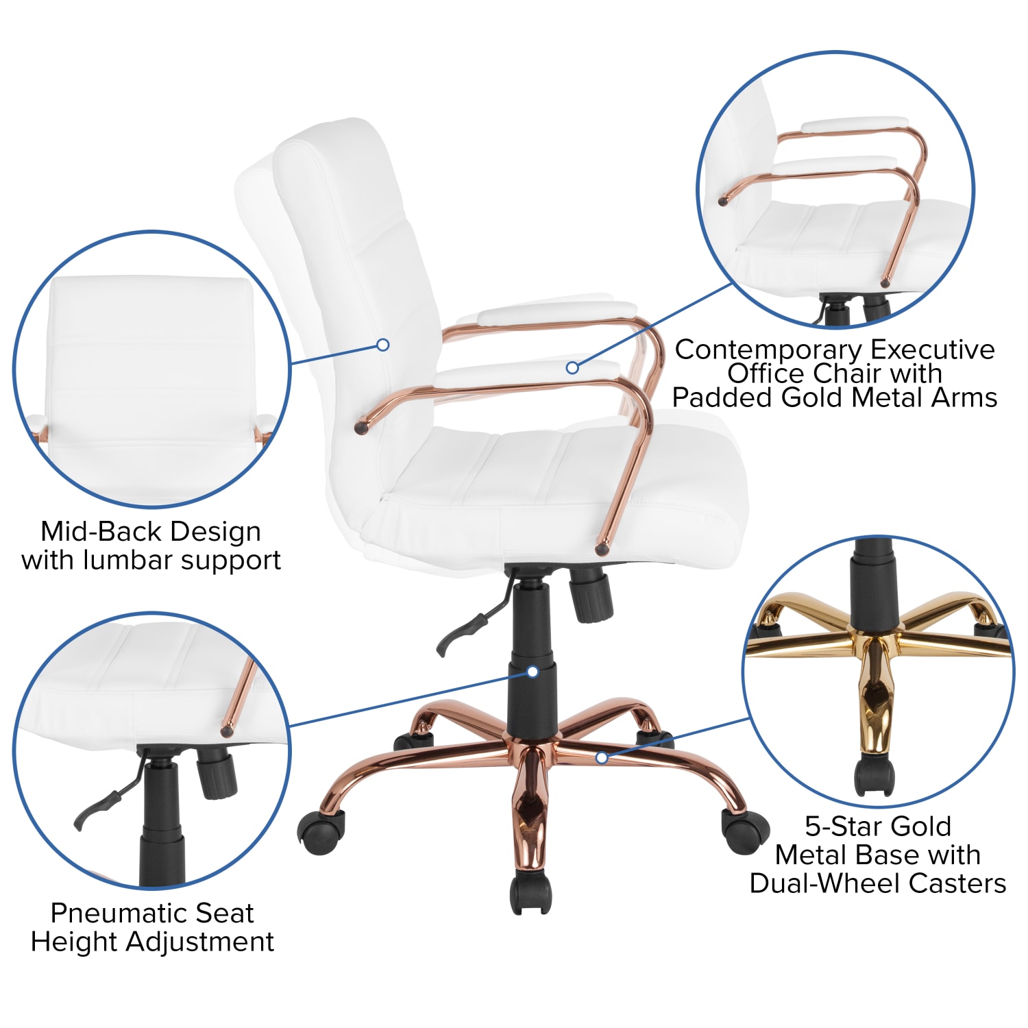 Flash Furniture LeatherSoft Faux Leather Mid Back Office Chair With Chrome Base And Arms WhitePink PopularChairscom