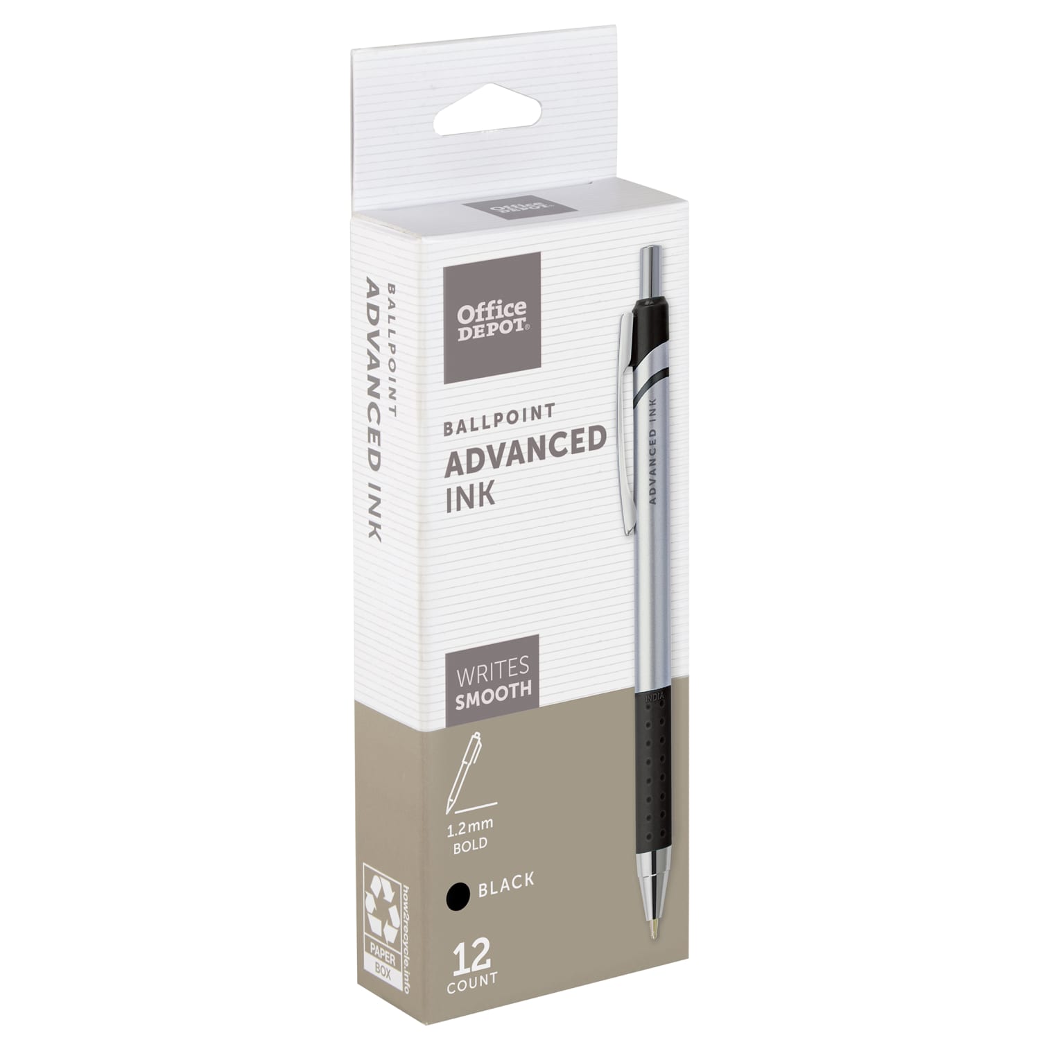Office Depot Brand Advanced Ink Retractable Ballpoint Pens, Bold Point, 1.2 mm, Silver Barrel, Black Ink, Pack Of 12 - Image 3