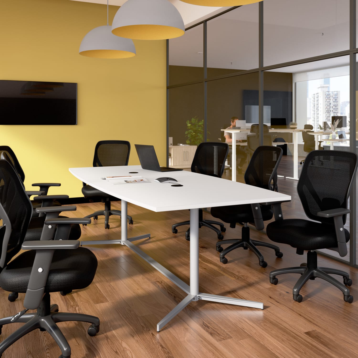 Bush Business Furniture 96-inch Office Conference Table with Metal Base, White, Standard Delivery