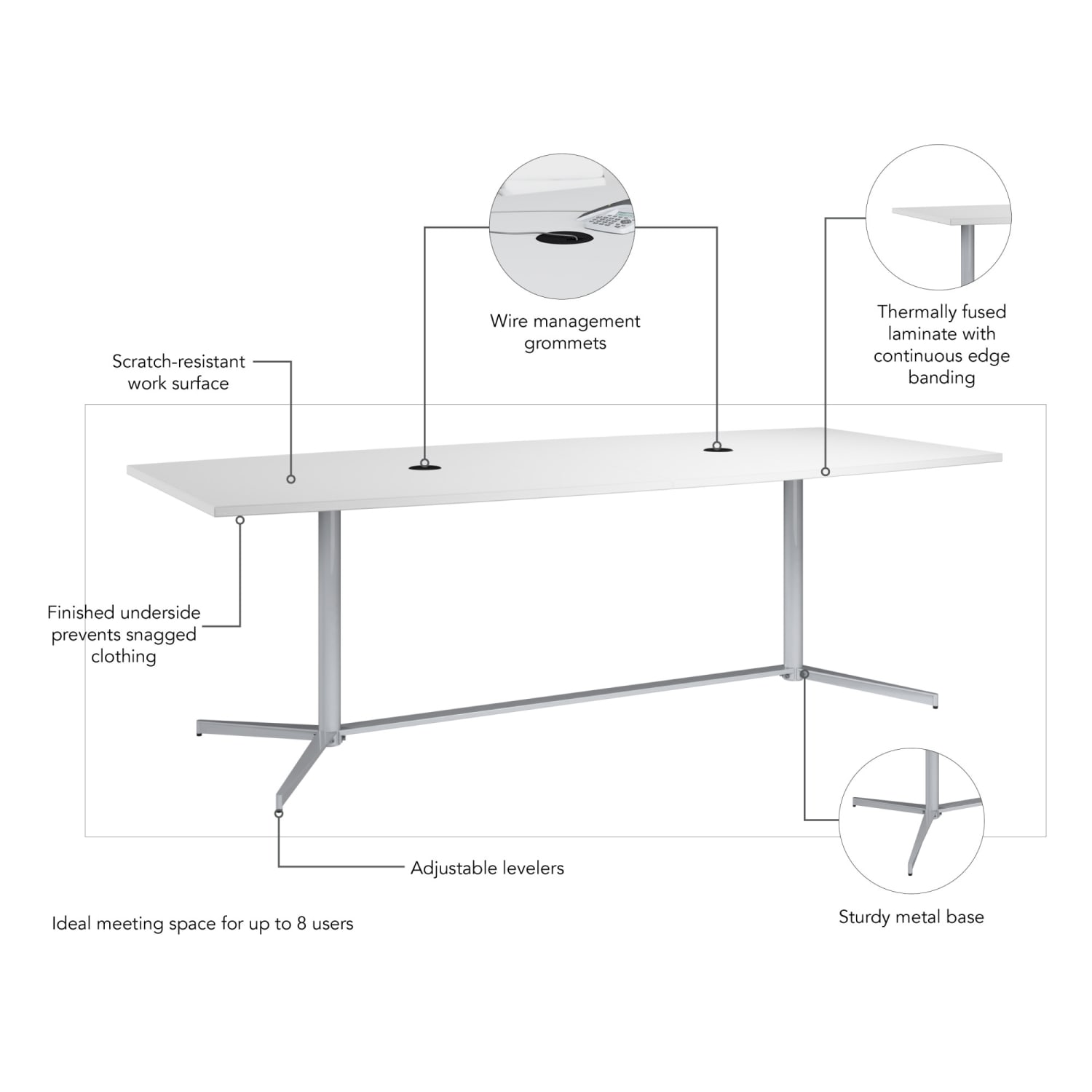 Bush Business Furniture 96-inch Office Conference Table with Metal Base, White, Standard Delivery - Image 6