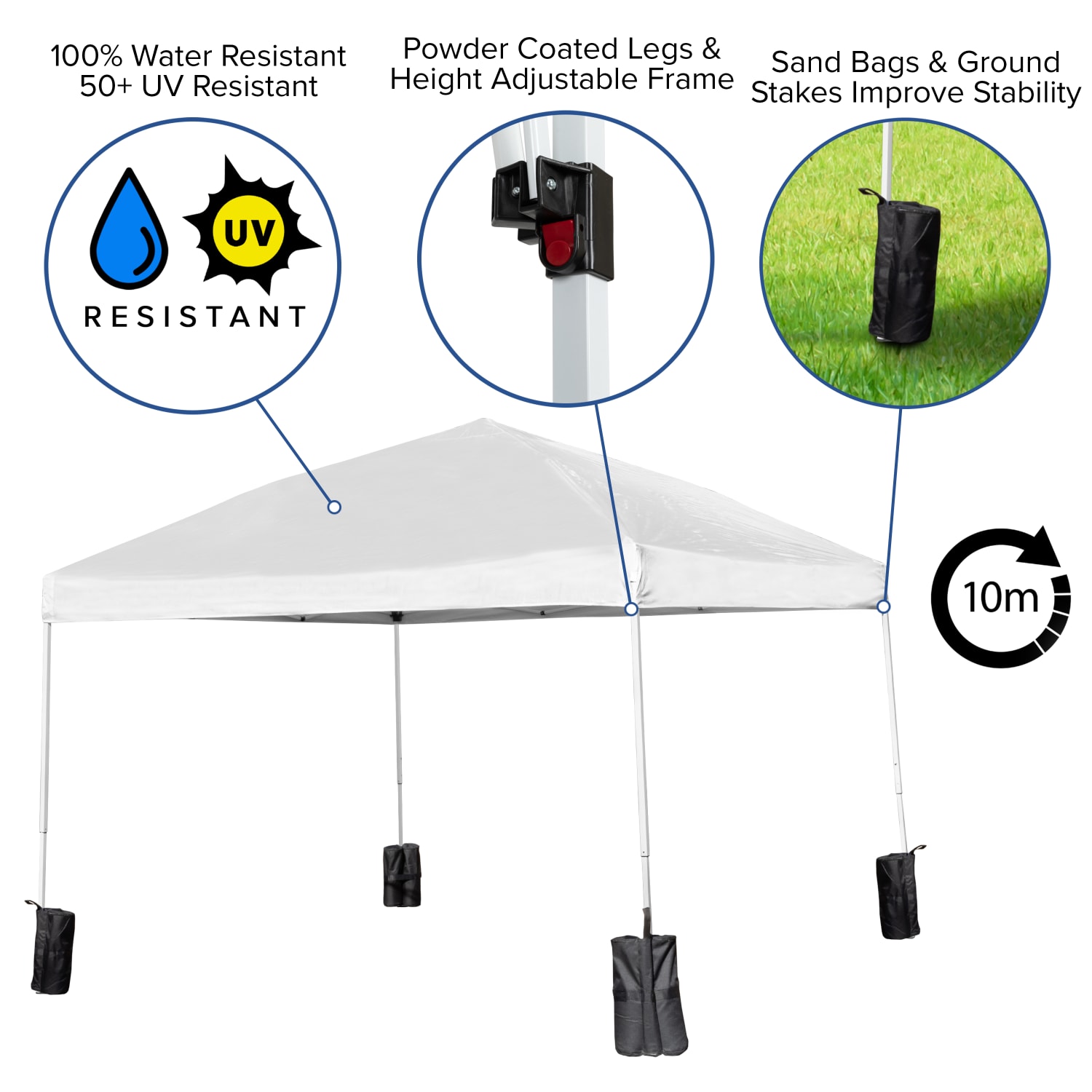 Flash Furniture 10ftx10ft Pop Up Event Canopy Tent with Wheeled Case and Folding Bench Set - Portable Tailgate, Camping, Event Set, White - Image 5