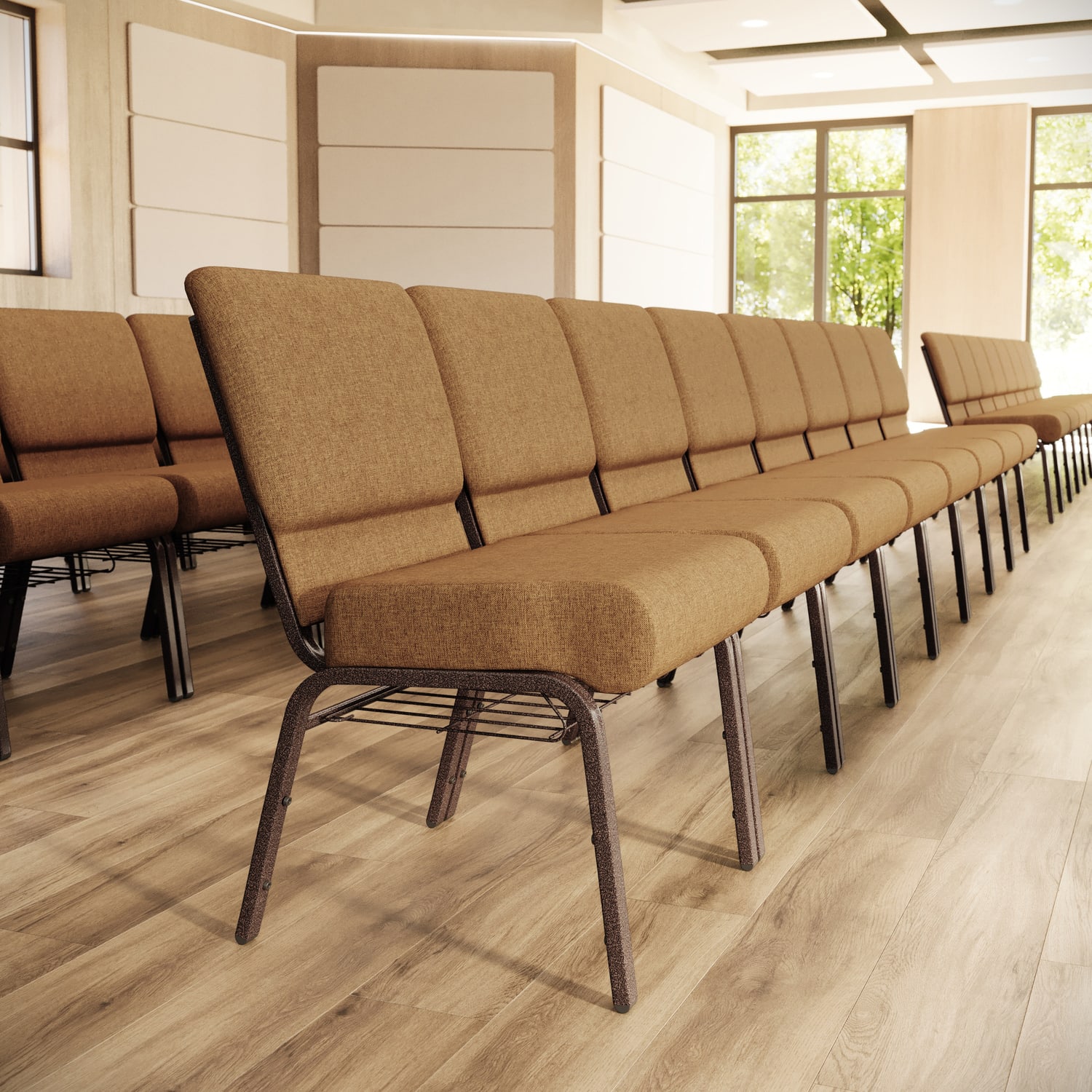 Flash Furniture HERCULES Series Church Chair With Book Rack, Caramel/Copper Vein - Image 3