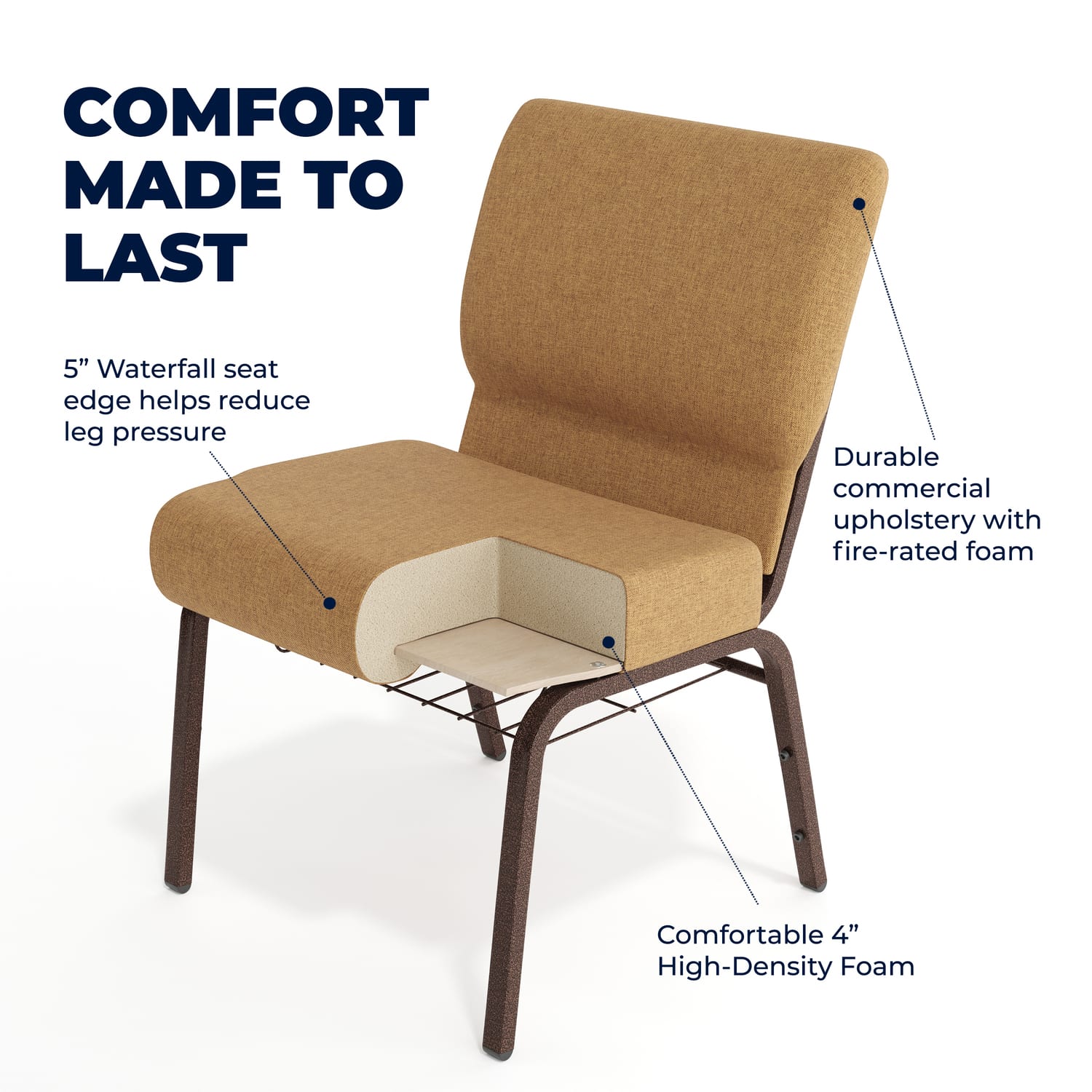 Flash Furniture HERCULES Series Church Chair With Book Rack, Caramel/Copper Vein - Image 5