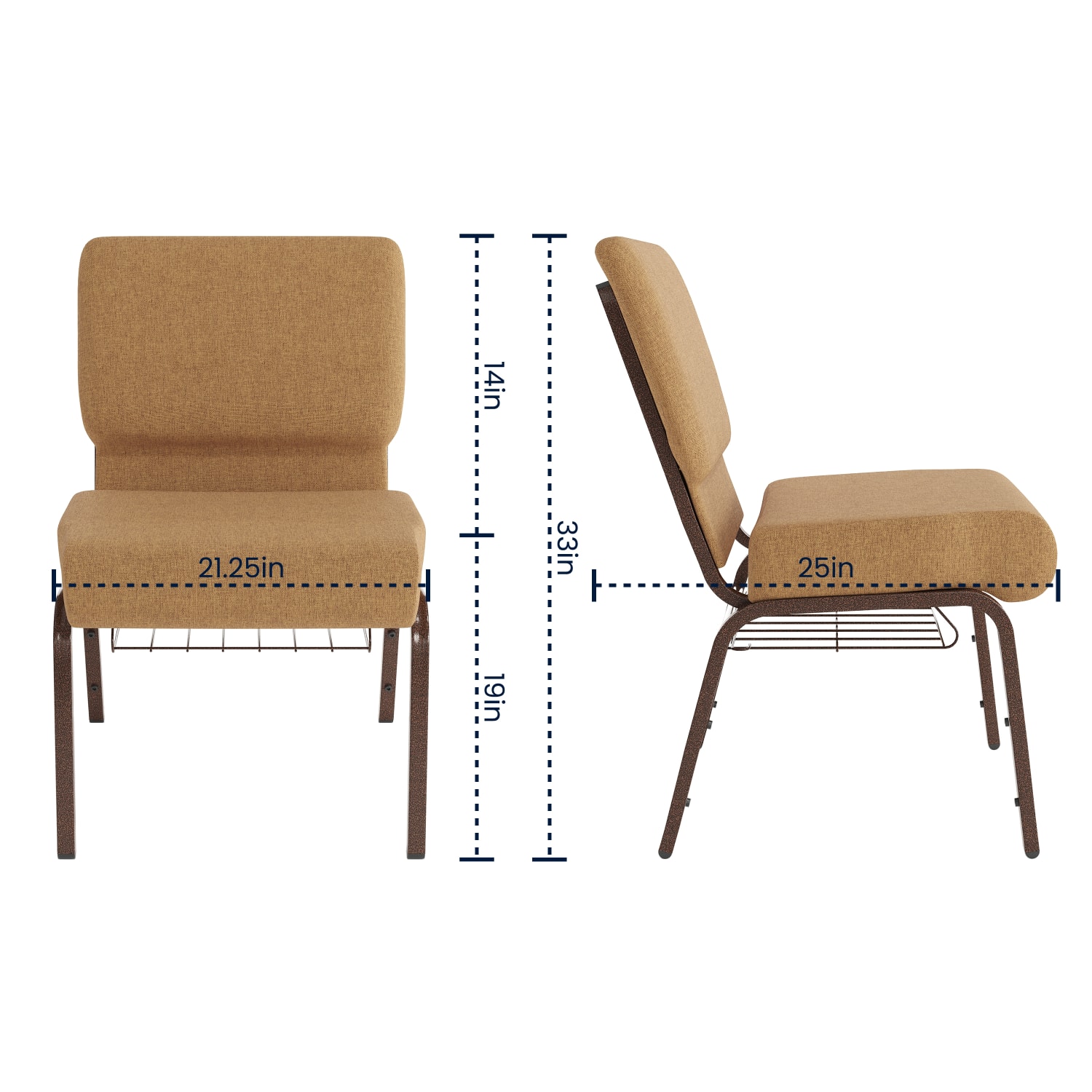 Flash Furniture HERCULES Series Church Chair With Book Rack, Caramel/Copper Vein - Image 8