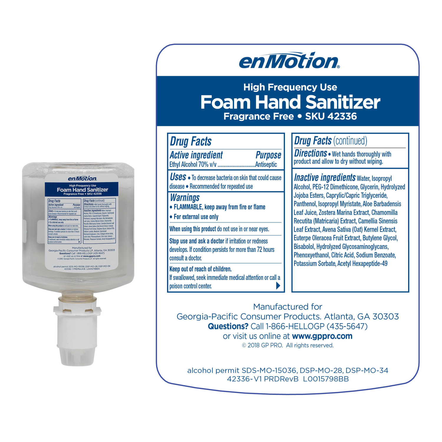 Georgia Pacific Professional GP enMotion High-Frequency-Use Foam Sanitizer Dispenser Refill, Fragrance-Free, 33.8 oz (1,000 mL), 2/Carton - Image 4