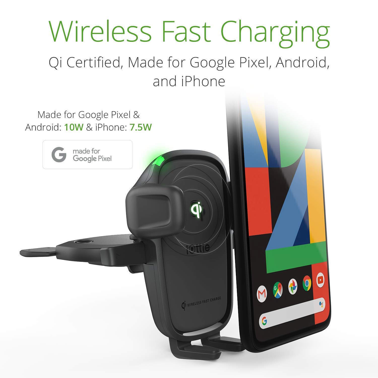 iOttie Easy One-Touch Wireless 2 Fast Charging 2-in-1 Air Vent And CD Mount, Black, HLCRIO143 - Image 3