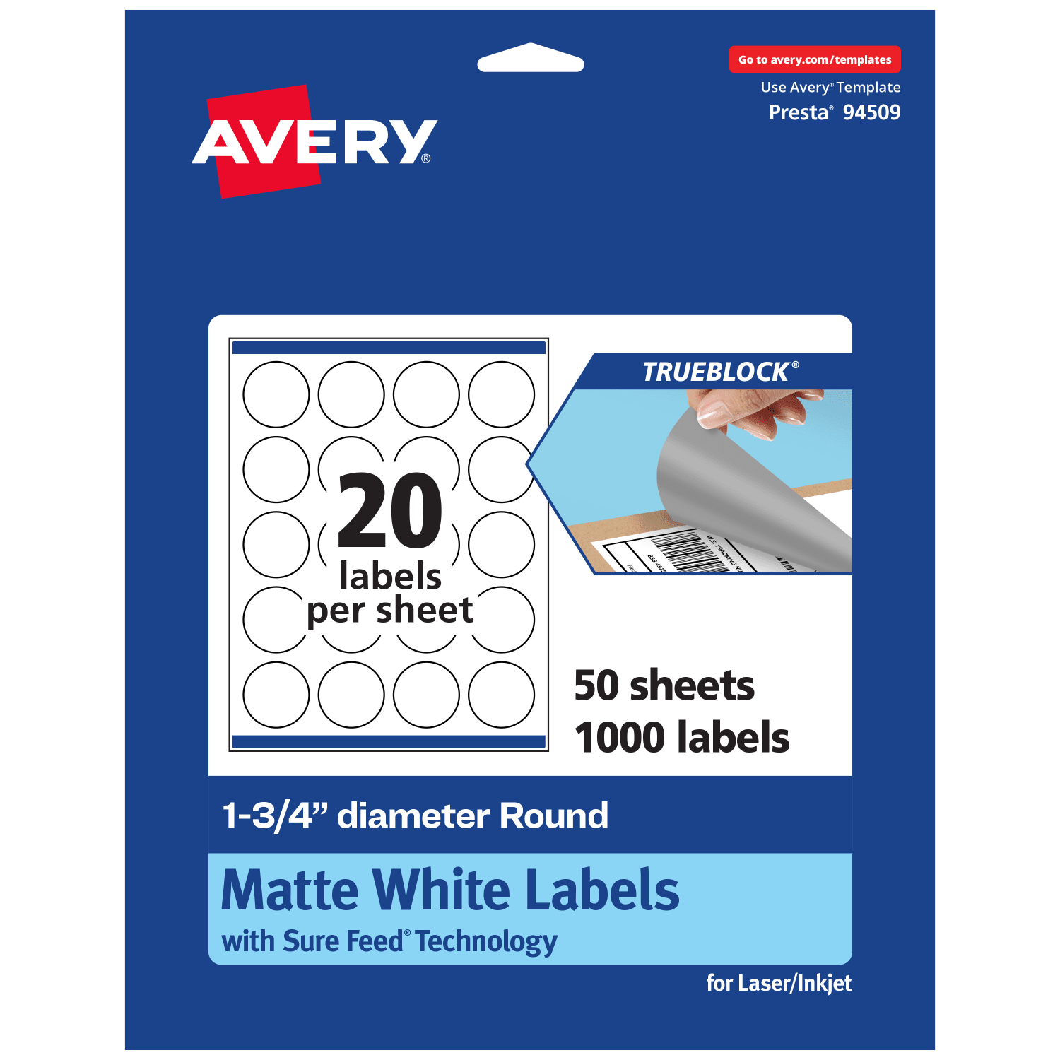 Avery Print-To-The-Edge TrueBlock Labels With Sure Feed, 94509-TWMP50, Round, 1-3/4in, Matte White, Pack Of 1000 - Image 3