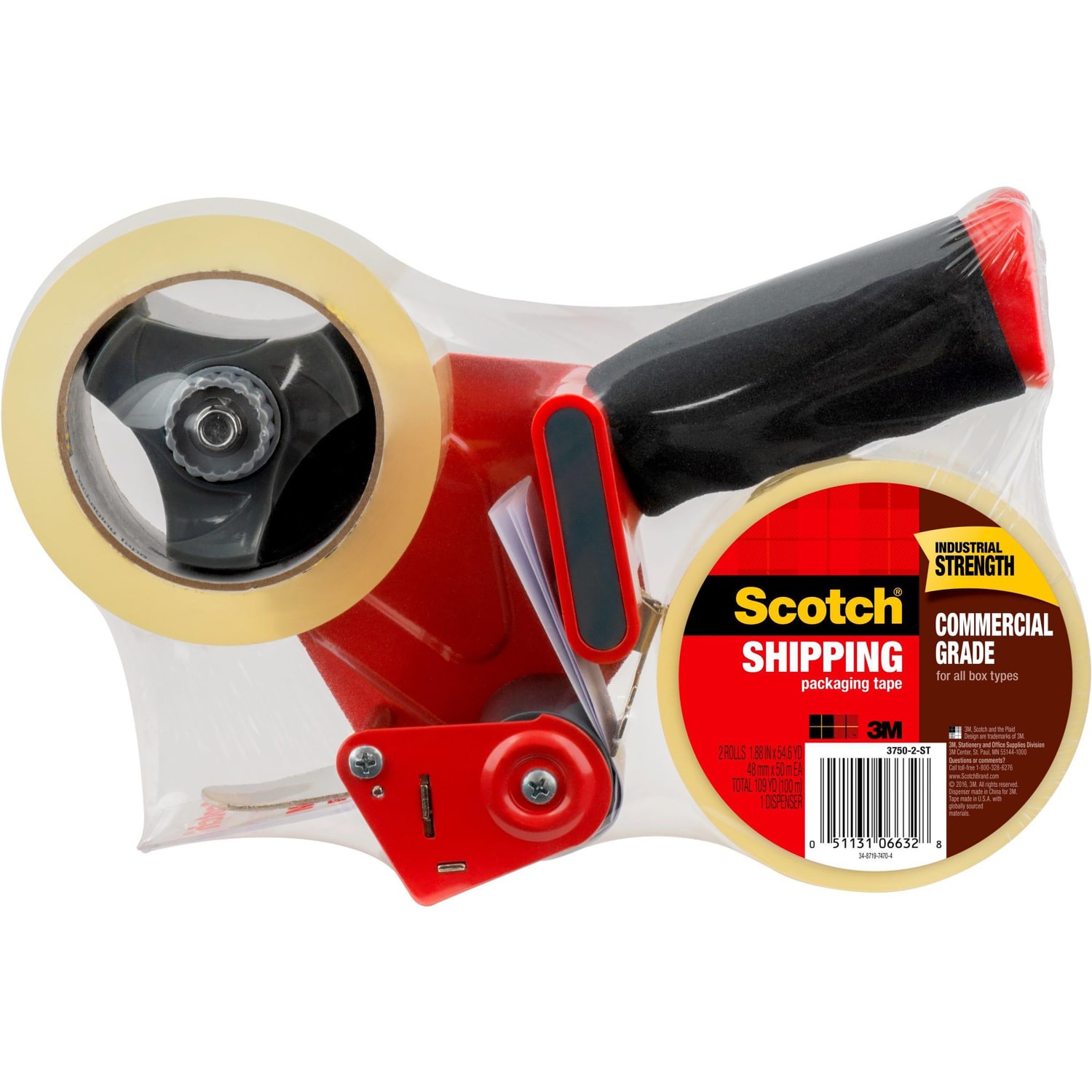Scotch H180 Box Sealing Tape Dispenser, 2 Rolls of Tape Included