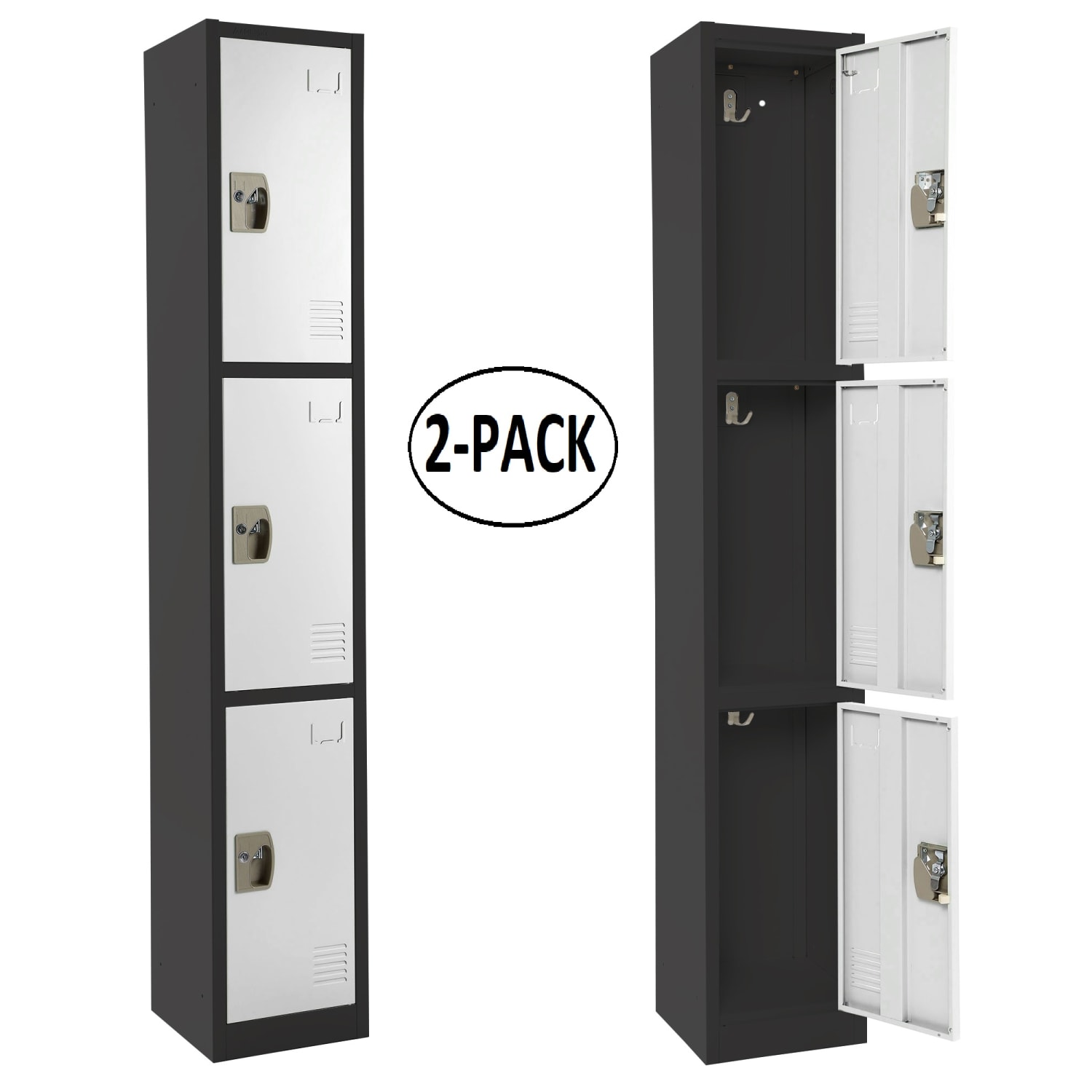 Alpine Large 3-Tier Steel Lockers, 72inH x 12inW x 12inD, Black/White, Pack Of 2 Lockers - Image 3