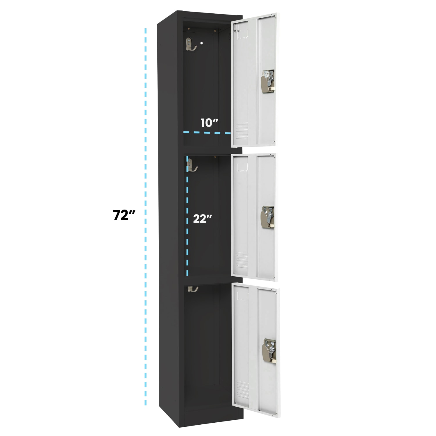 Alpine Large 3-Tier Steel Lockers, 72inH x 12inW x 12inD, Black/White, Pack Of 2 Lockers - Image 4