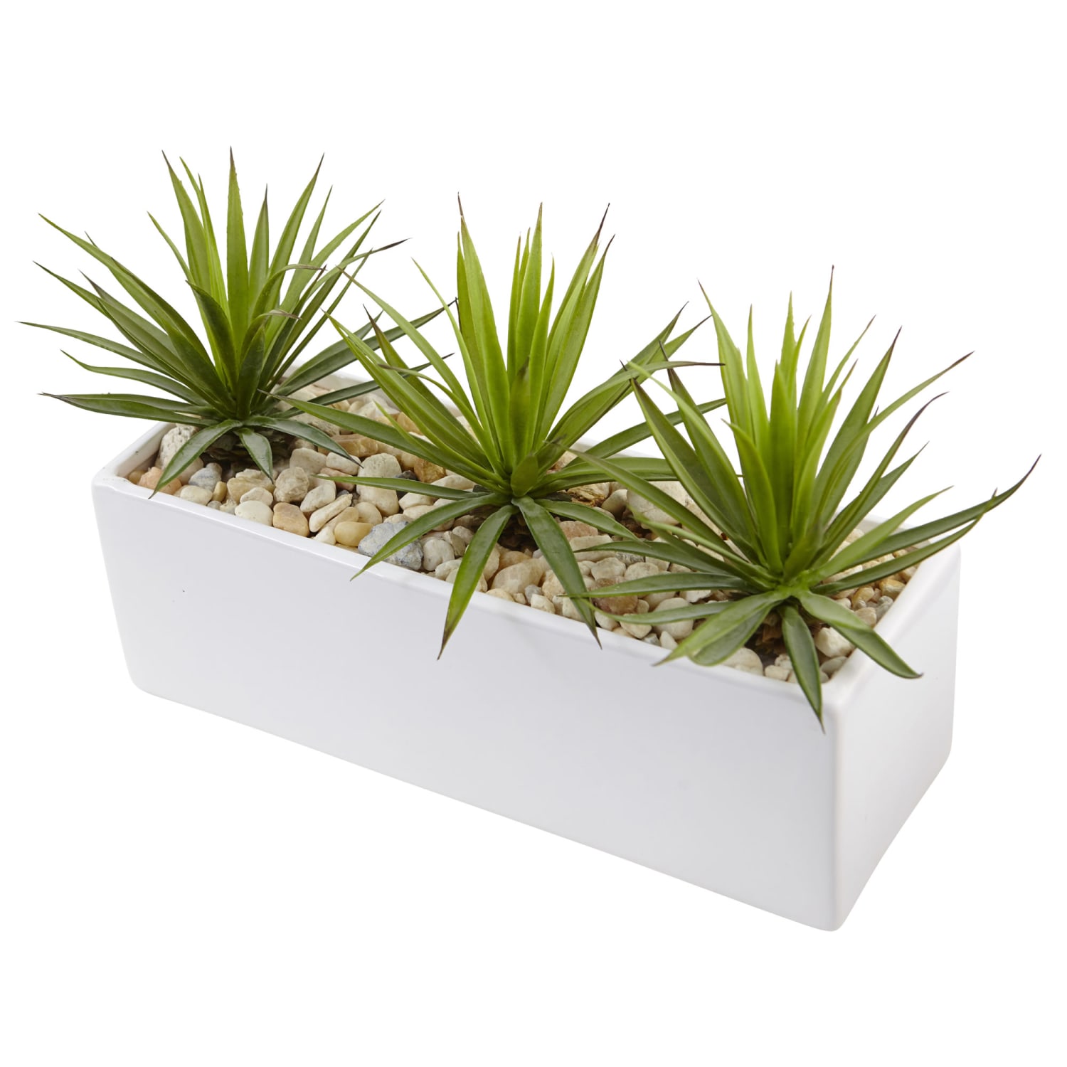 Nearly Natural 8inH Mini Agave Artificial Plant With Rectangular Ceramic Planter, 8inH x 14-1/2inW x 7inD, White/Green - Image 4