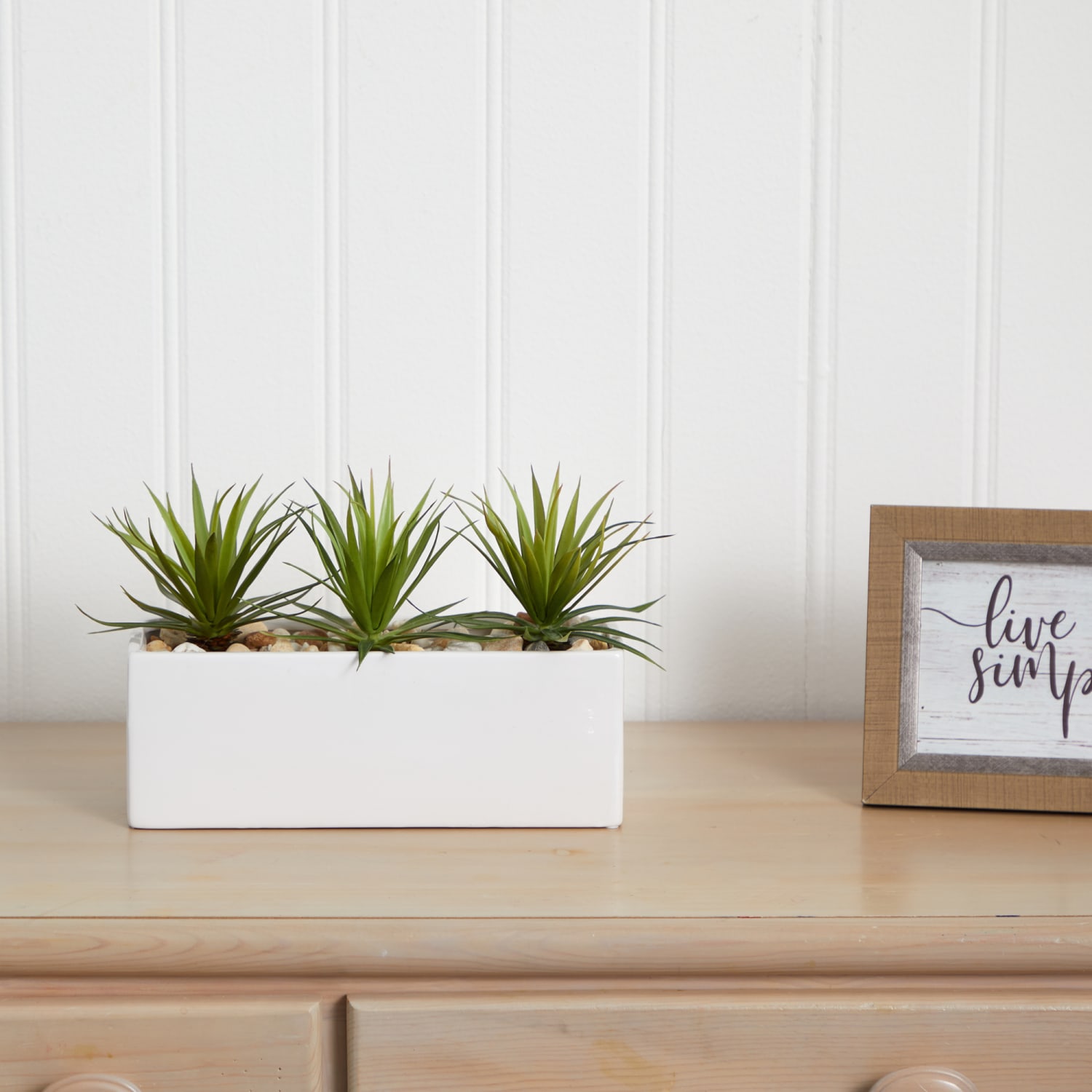 Nearly Natural 8inH Mini Agave Artificial Plant With Rectangular Ceramic Planter, 8inH x 14-1/2inW x 7inD, White/Green - Image 5