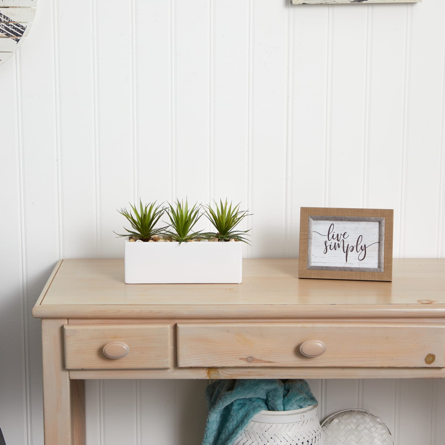 Nearly Natural 8inH Mini Agave Artificial Plant With Rectangular Ceramic Planter, 8inH x 14-1/2inW x 7inD, White/Green - Image 6