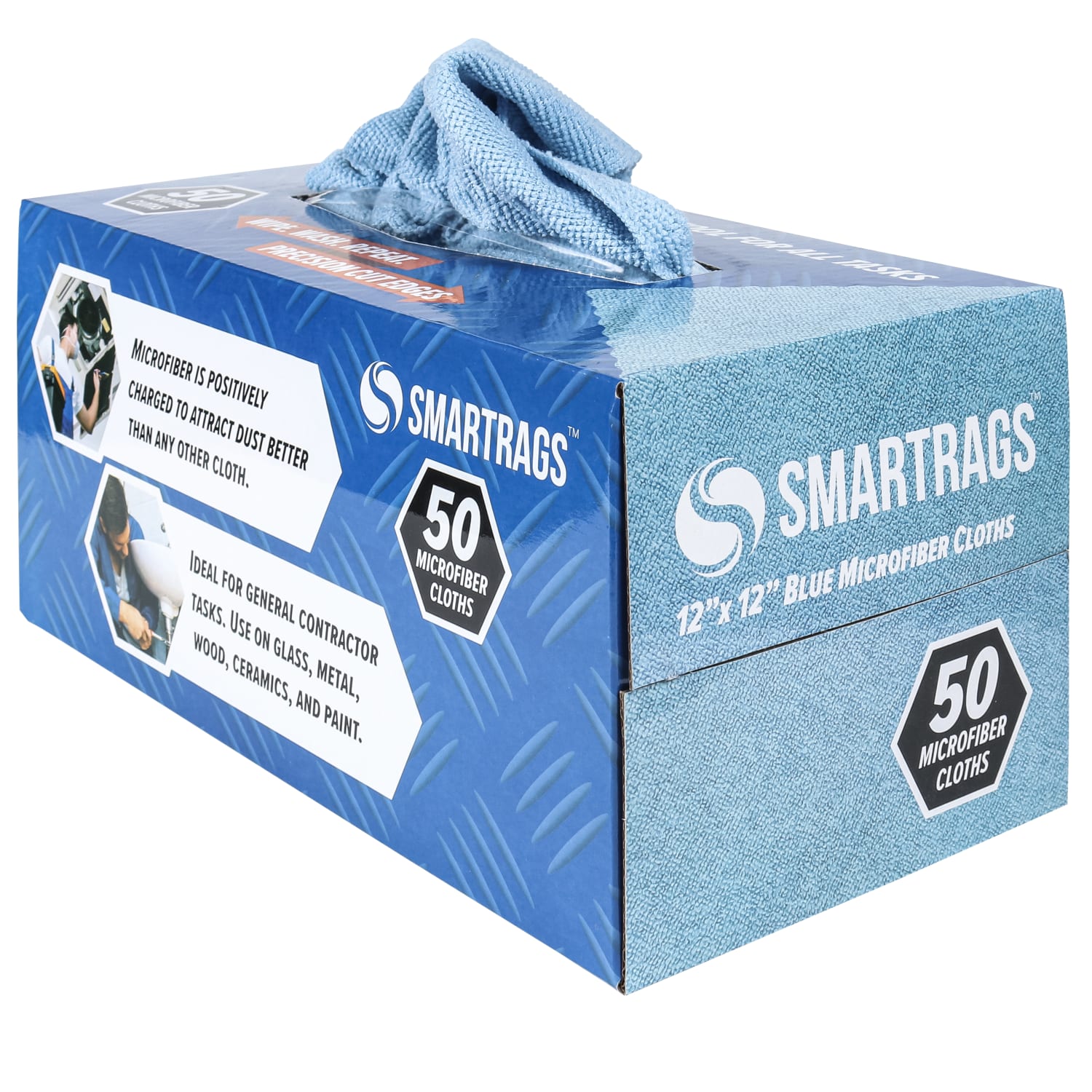 Hospeco SmartRags Disposable Microfiber Towels, 18 Gram, 180 GSM, 12in x 12in, Blue, 50 Towels Per Box, Case Of 8 Boxes