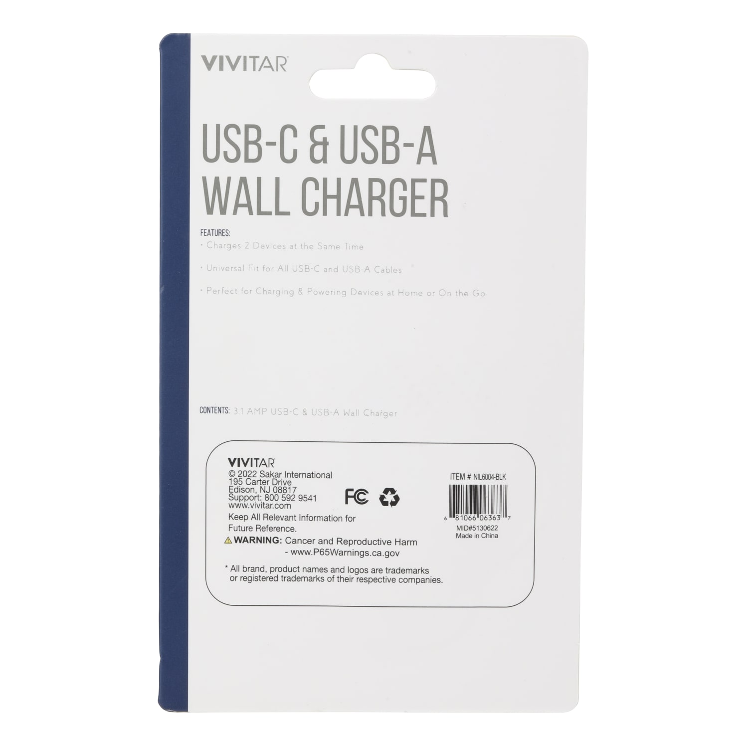 Vivitar USB-C And USB-A Wall Charger, Black, NIL6004-BLK-STK-24 - Image 3