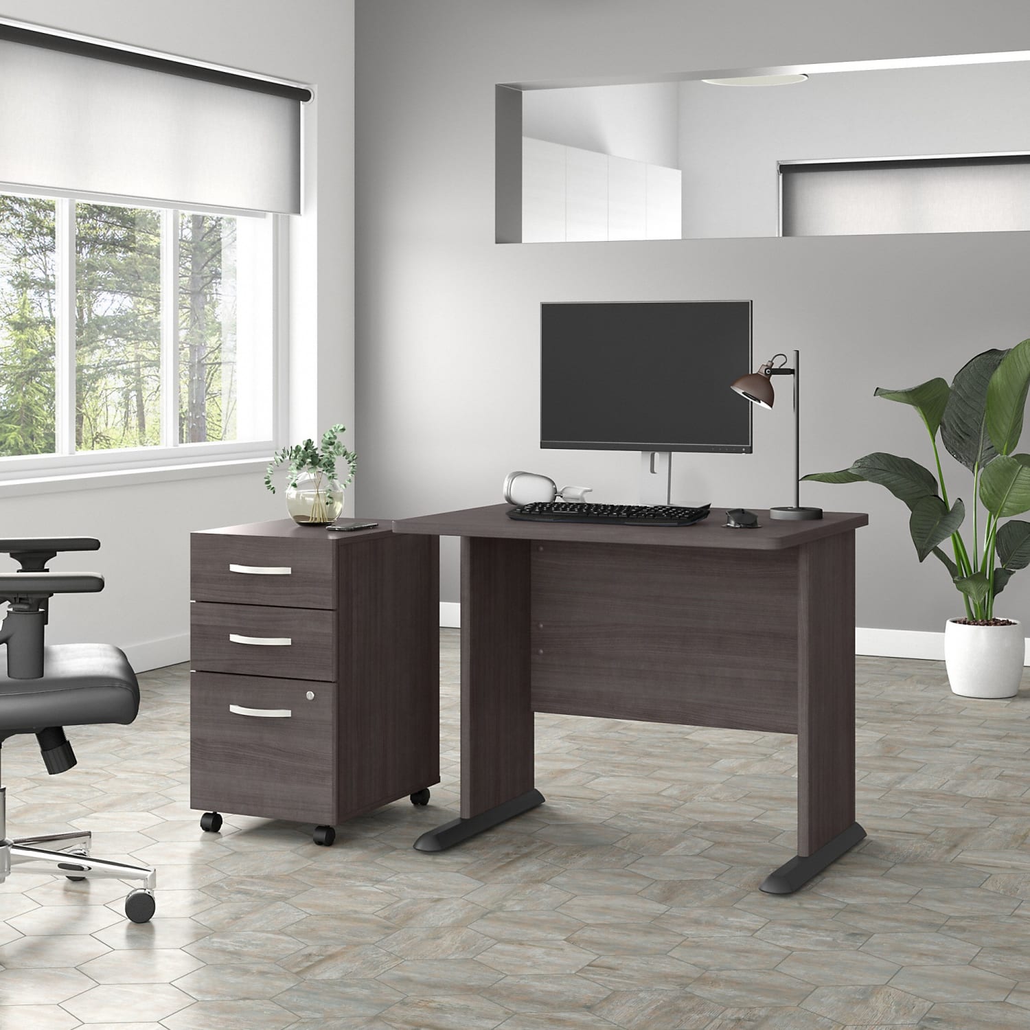 Bush Business Furniture Studio A 36inW Small Computer Desk With 3-Drawer Mobile File Cabinet, Storm Gray, Standard Delivery - Image 3
