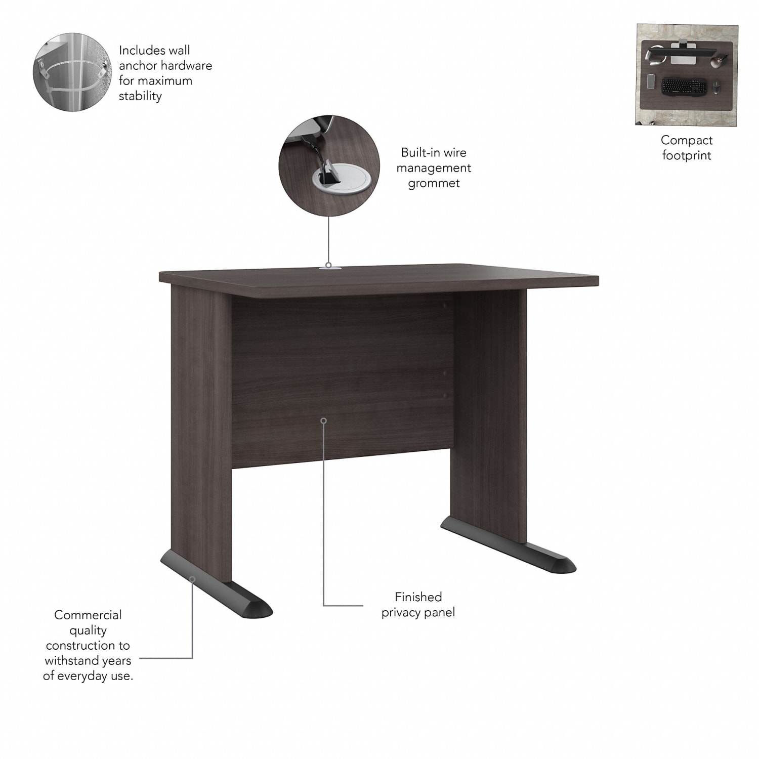 Bush Business Furniture Studio A 36inW Small Computer Desk With 3-Drawer Mobile File Cabinet, Storm Gray, Standard Delivery - Image 4